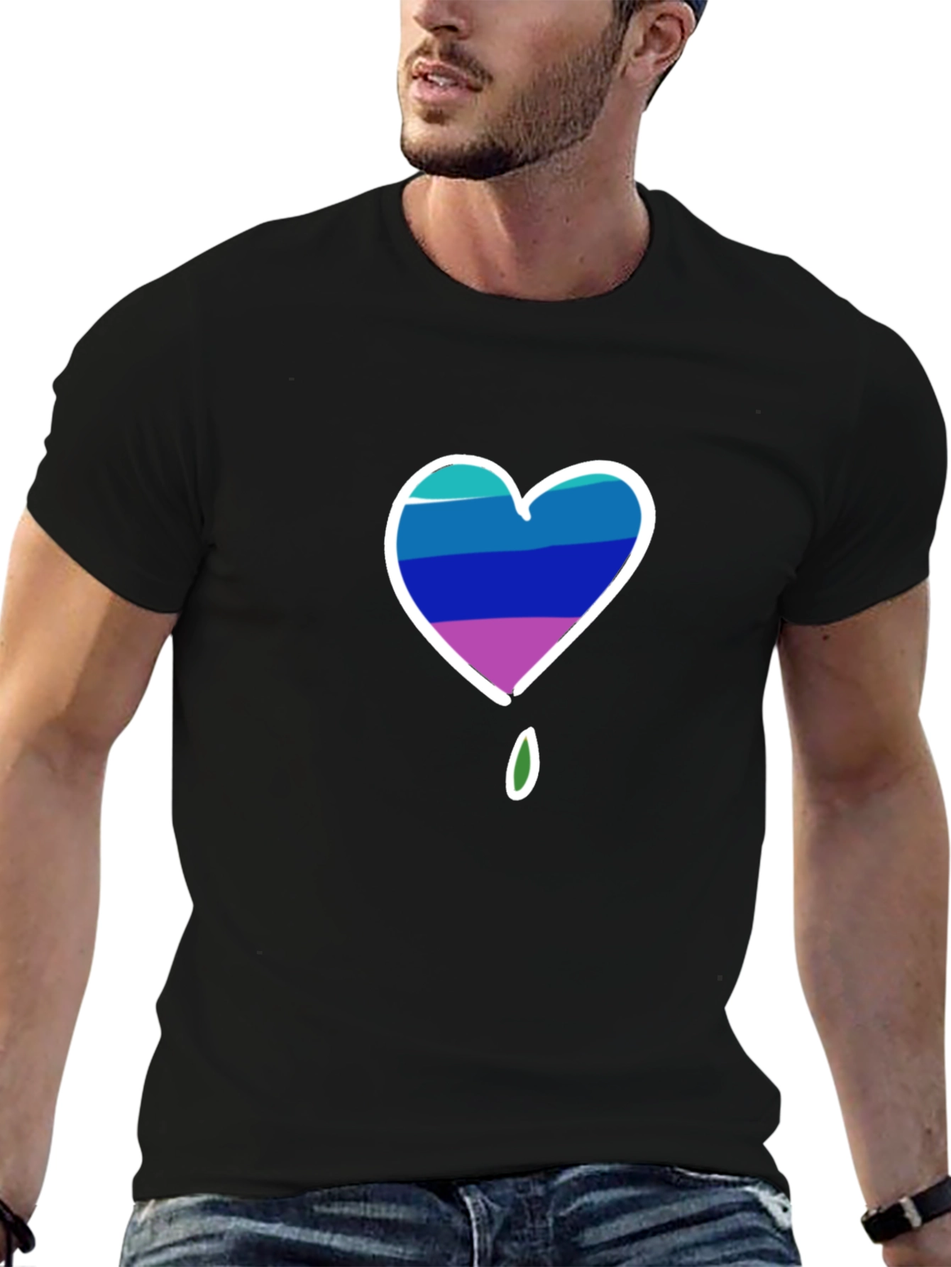Mens Black T-Shirt with Heart Graphic