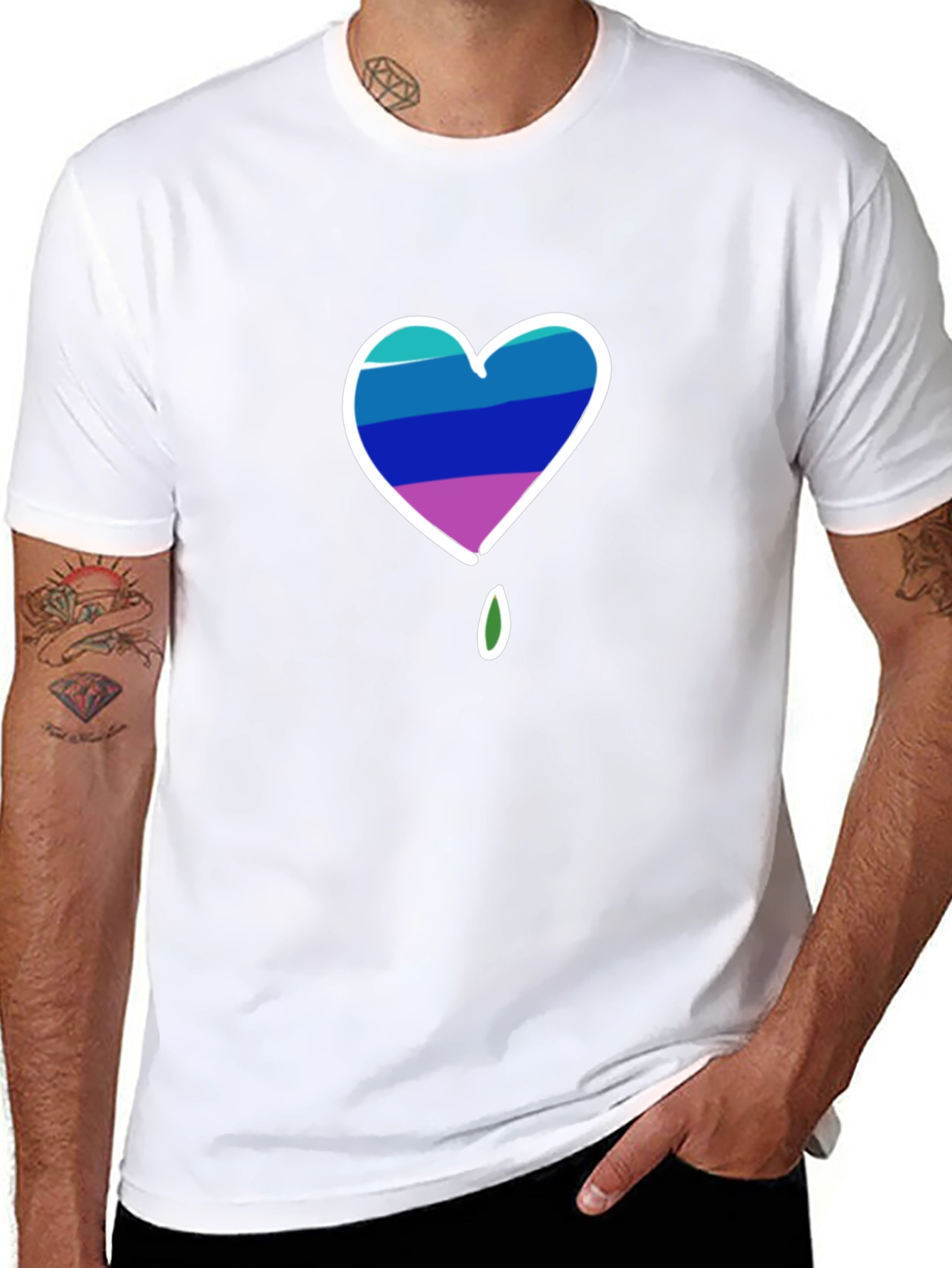 Mens Black T-Shirt with Heart Graphic