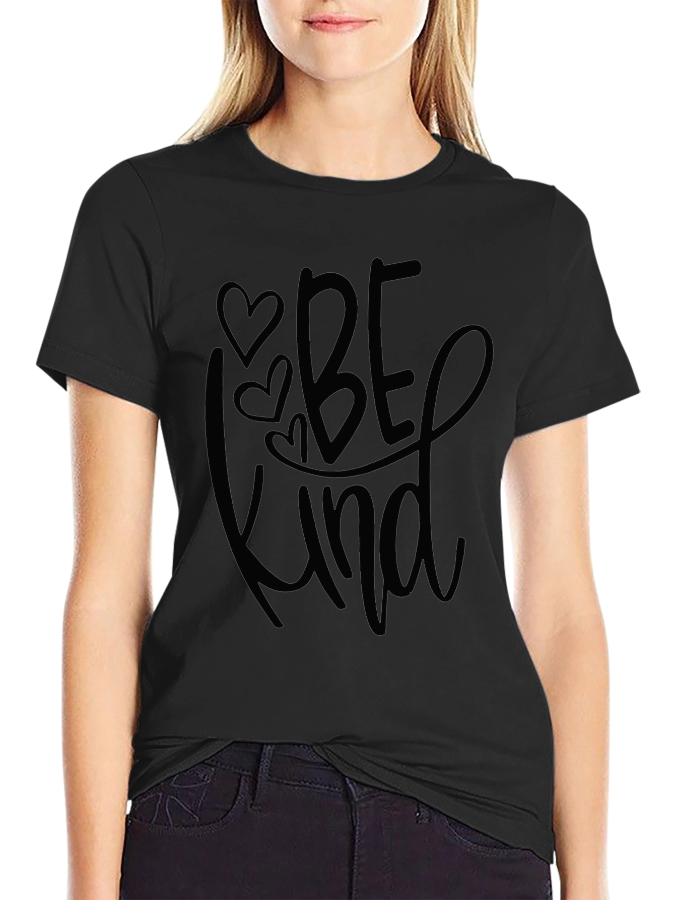 Be Kind Heart Tee - Soft Black Graphic T-Shirt