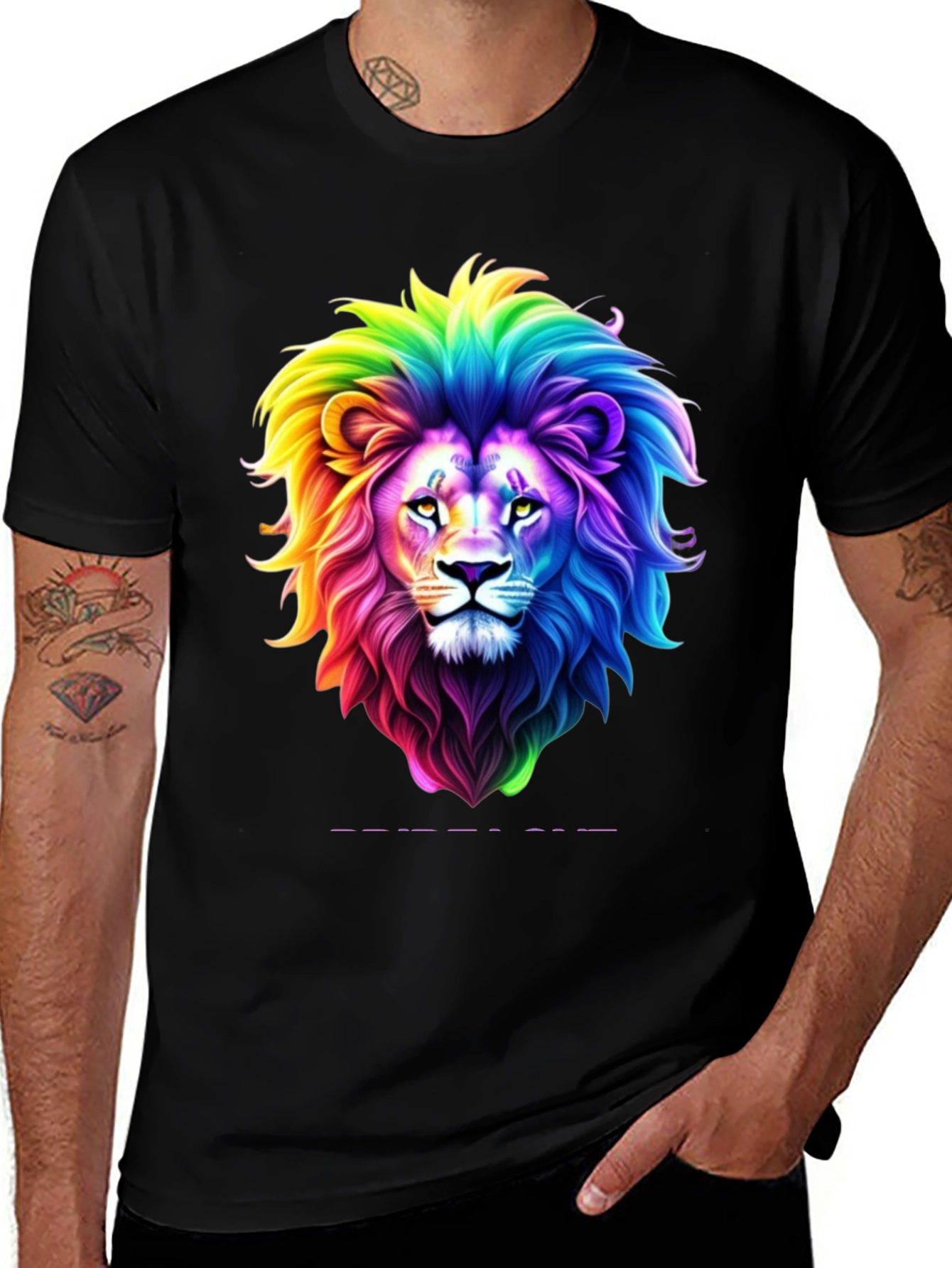 Rainbow Lion Graphic Tee - Bold Black T-Shirt
