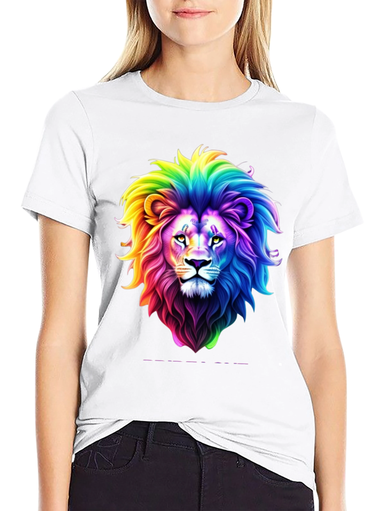Rainbow Lion Graphic Tee - Bold Black T-Shirt