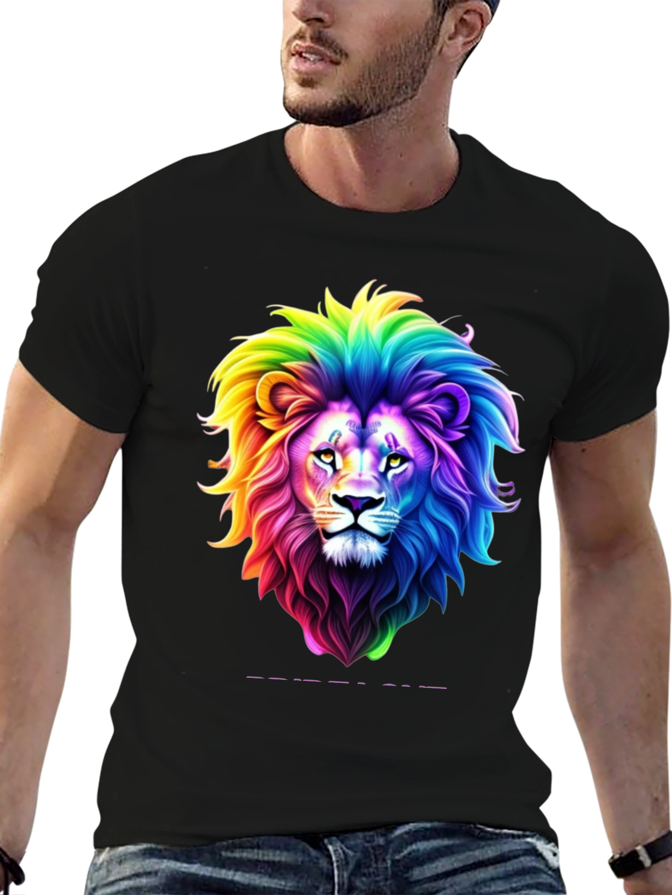 Rainbow Lion Graphic Tee - Bold Black T-Shirt