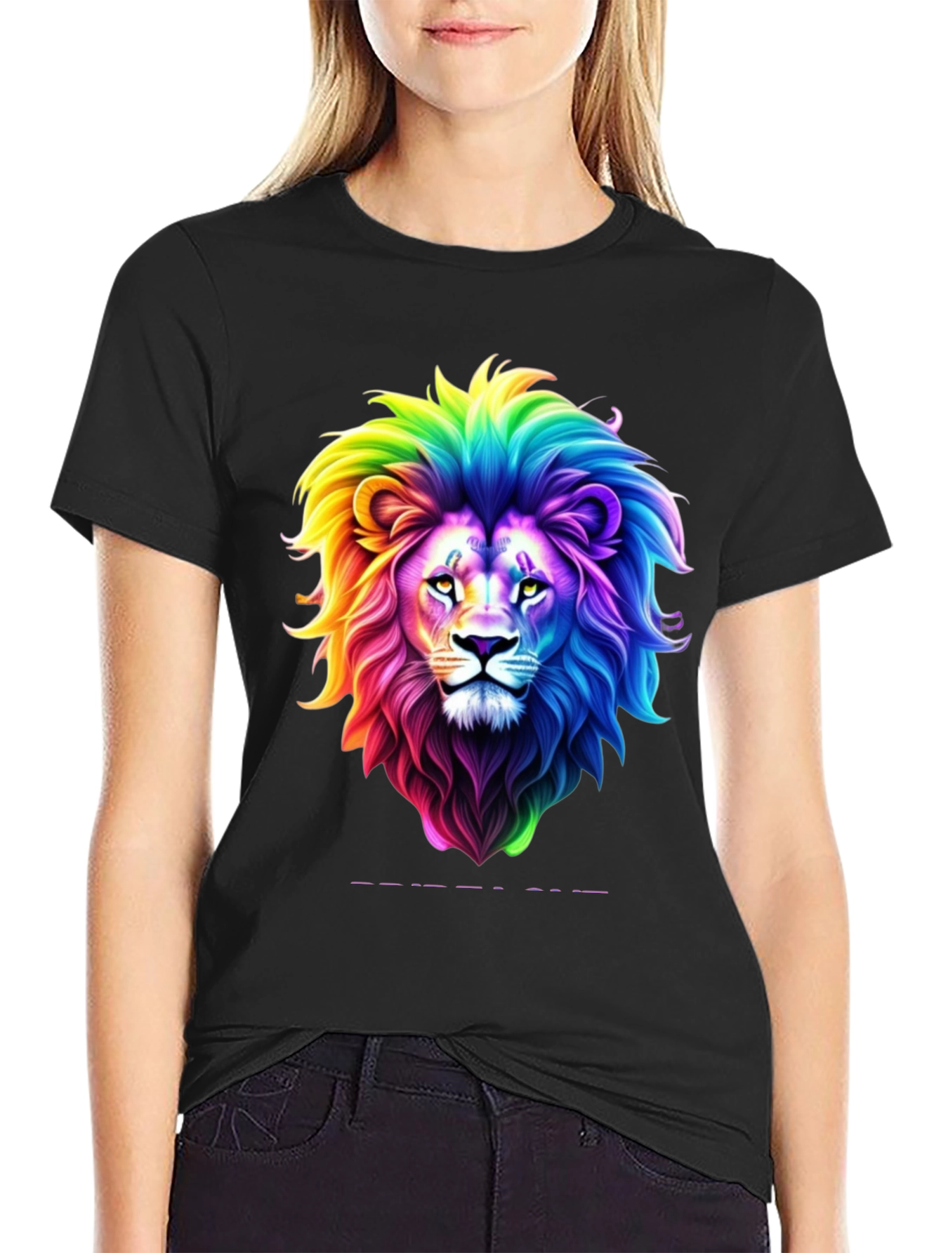 Rainbow Lion Graphic Tee - Bold Black T-Shirt
