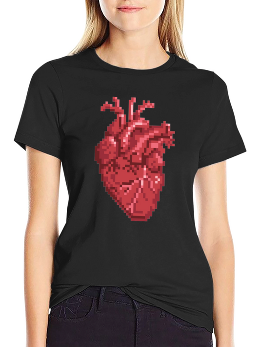 Pixel Heart Graphic Tee - Black Cotton T-Shirt