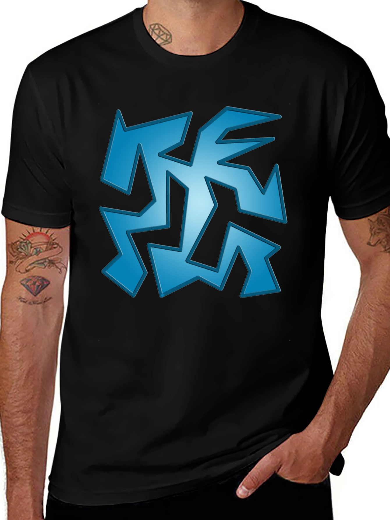 Abstract Geometric Graphic Print Black T-Shirt