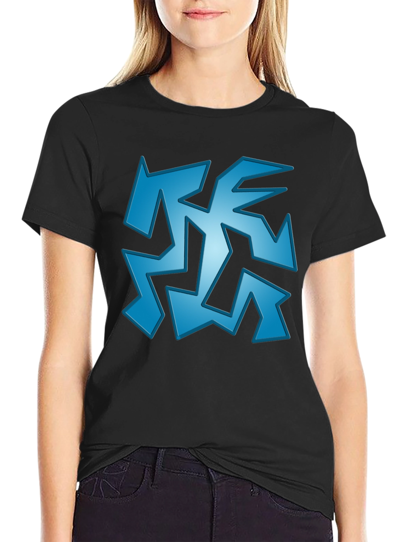 Abstract Geometric Graphic Print Black T-Shirt
