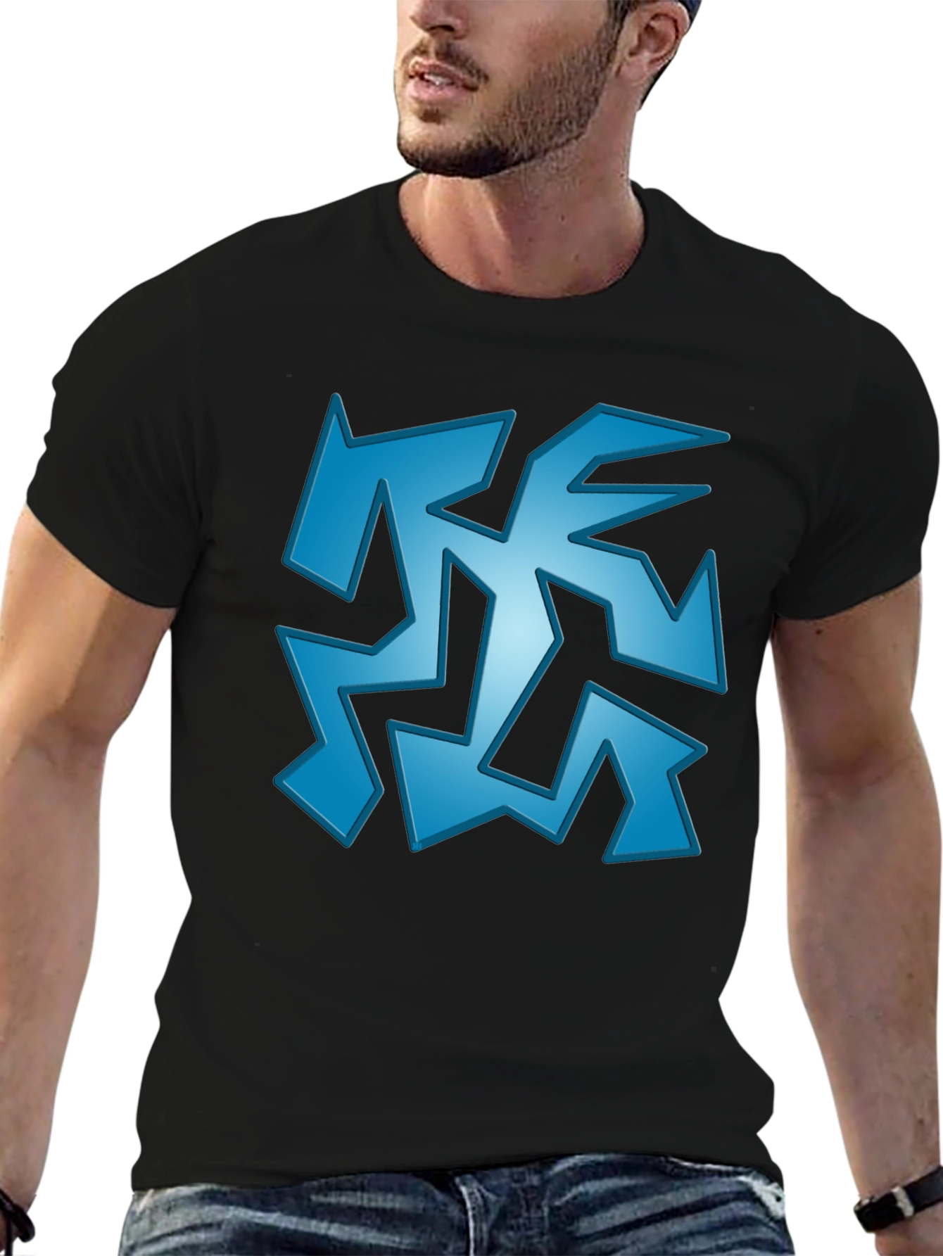 Abstract Geometric Graphic Print Black T-Shirt