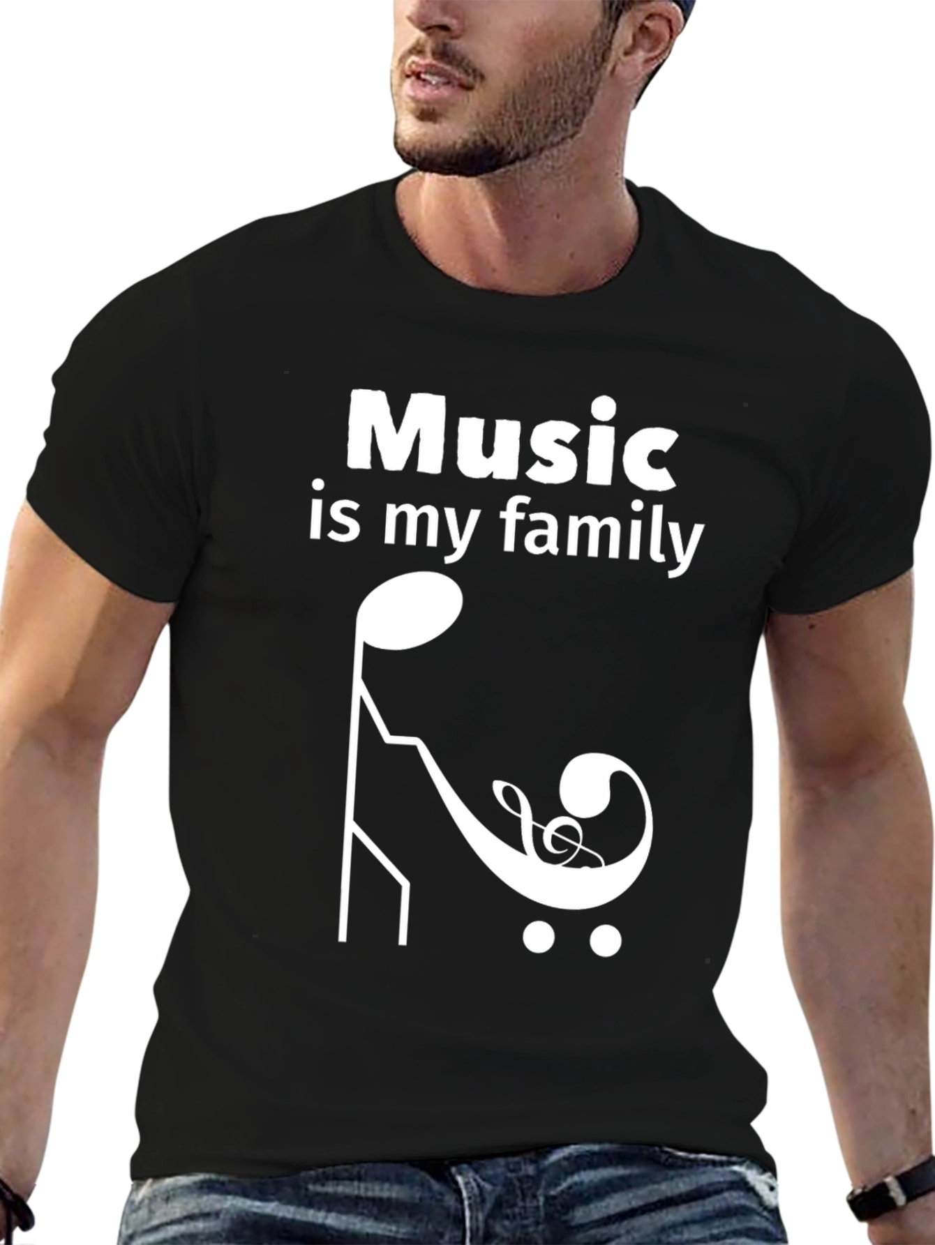 Music is My Family T-Shirt - Black Crew Neck