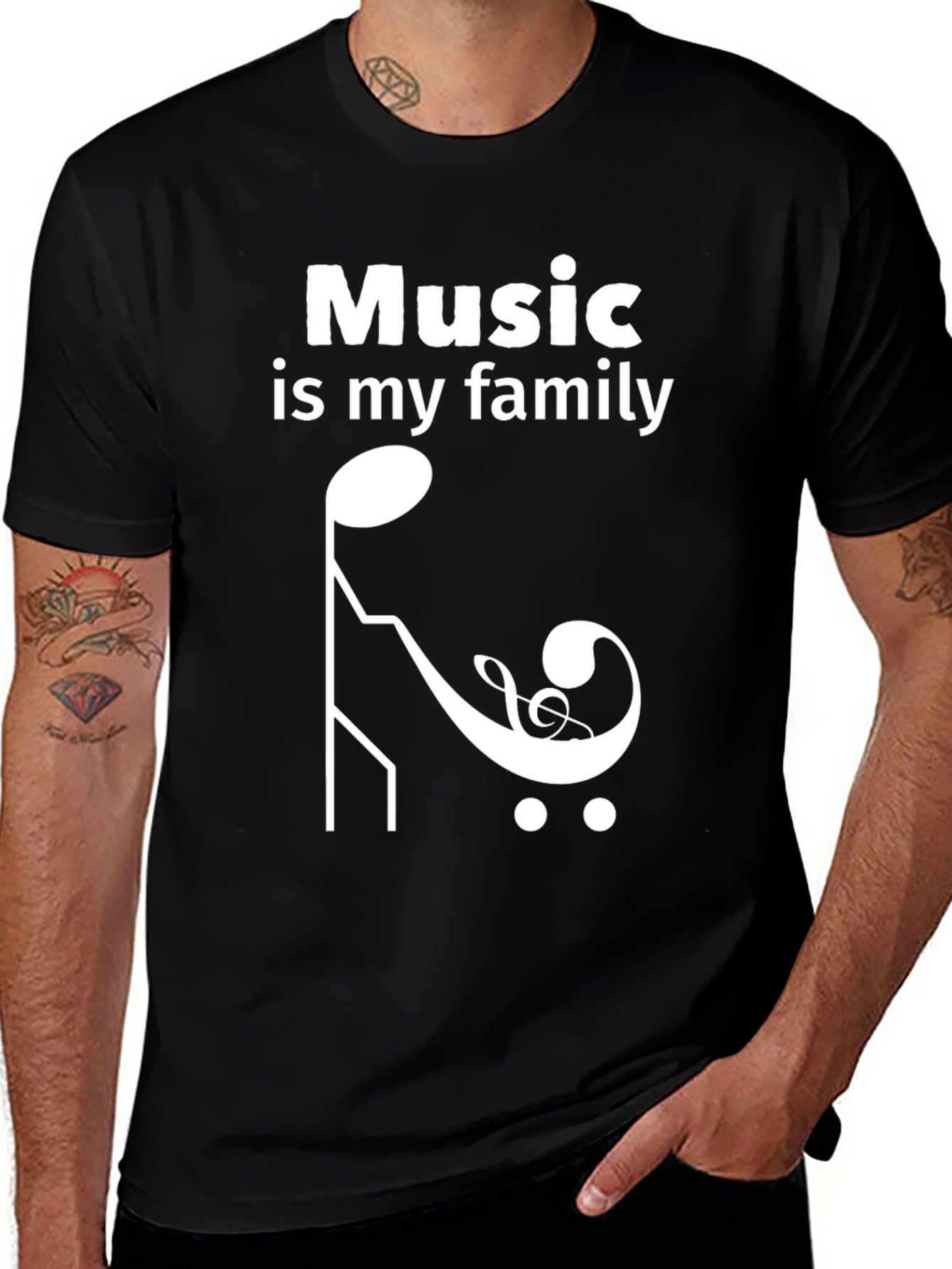 Music is My Family T-Shirt - Black Crew Neck