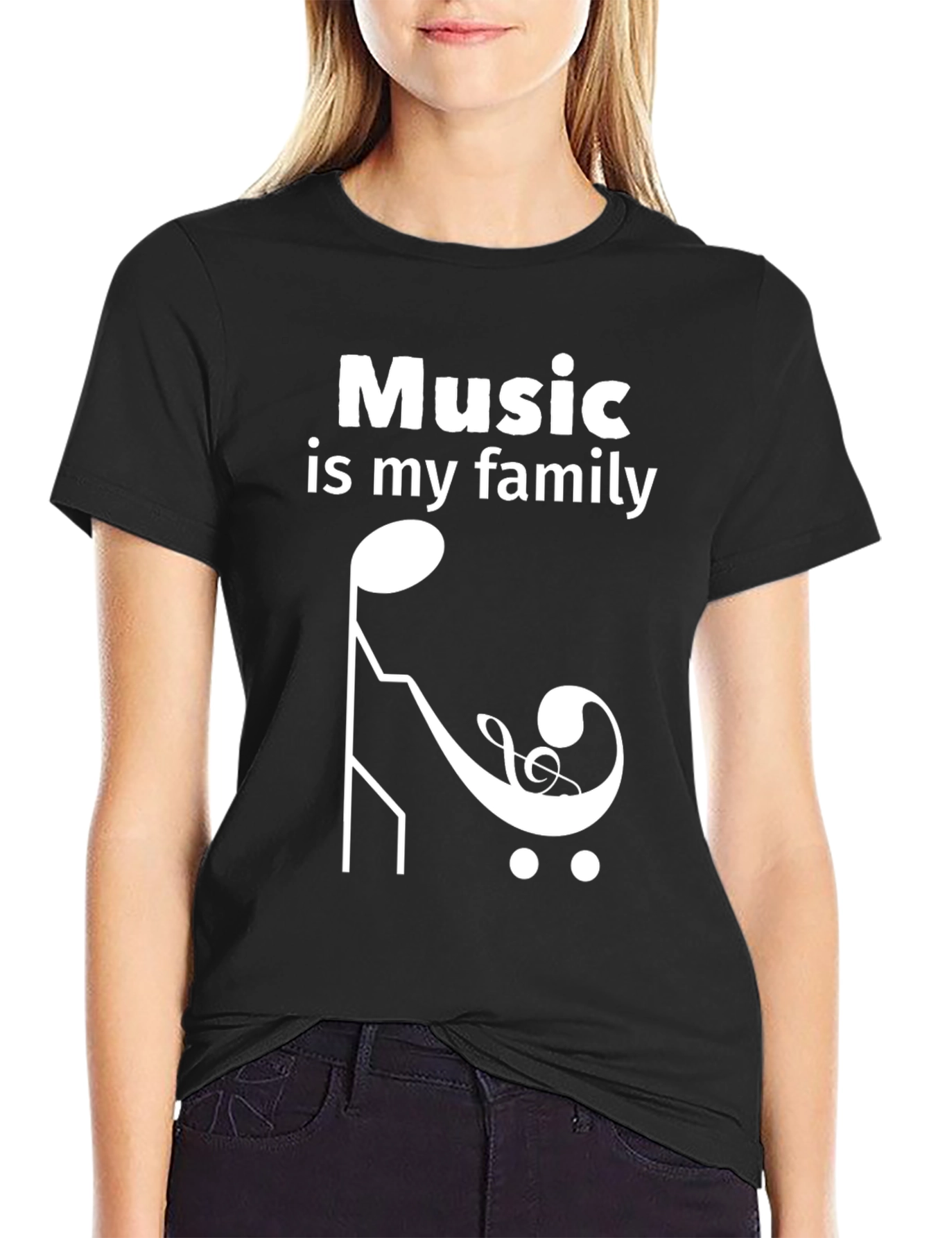 Music is My Family T-Shirt - Black Crew Neck