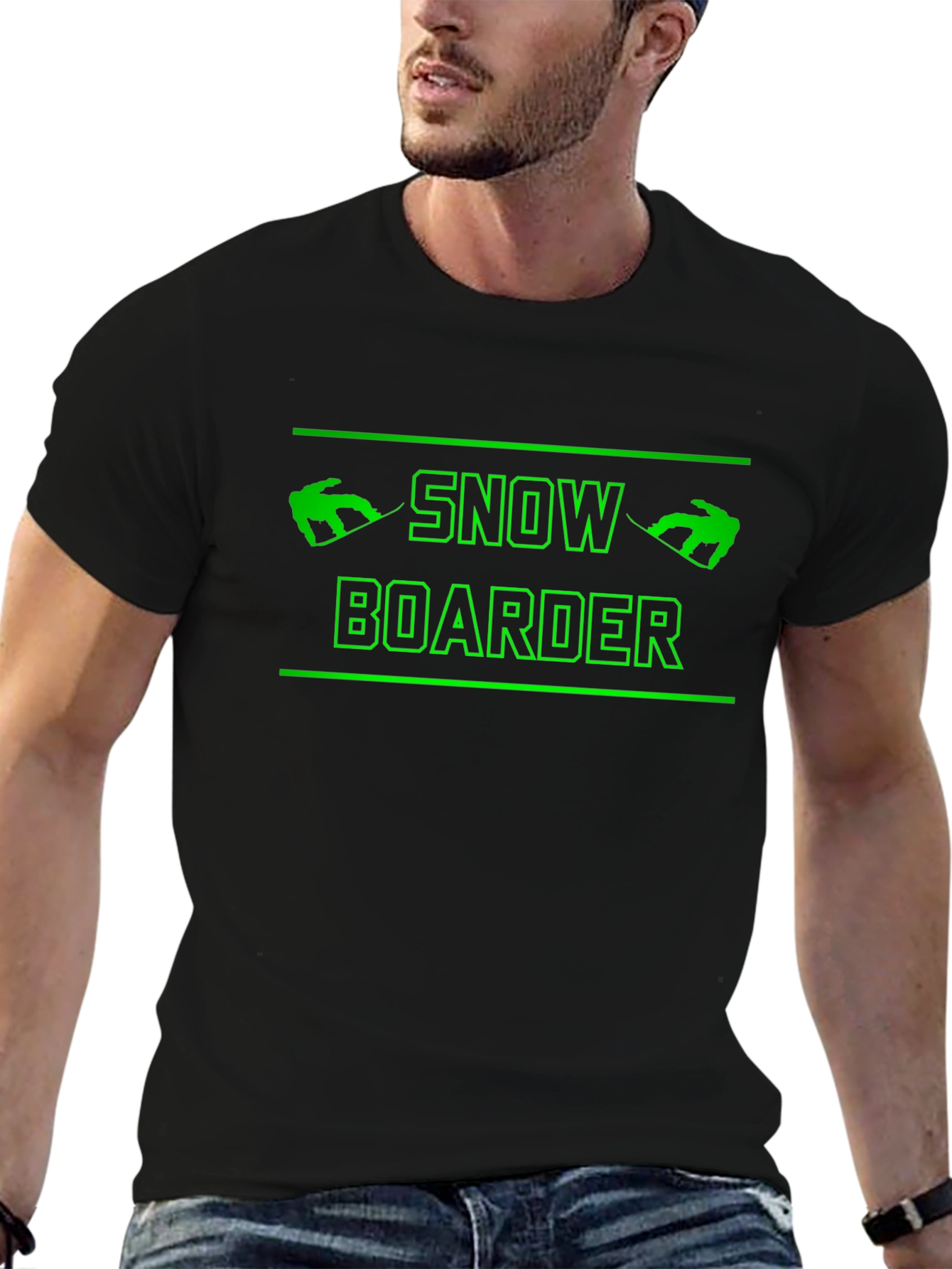 Snowboarder Graphic Tee - Black Cotton Casual Shirt