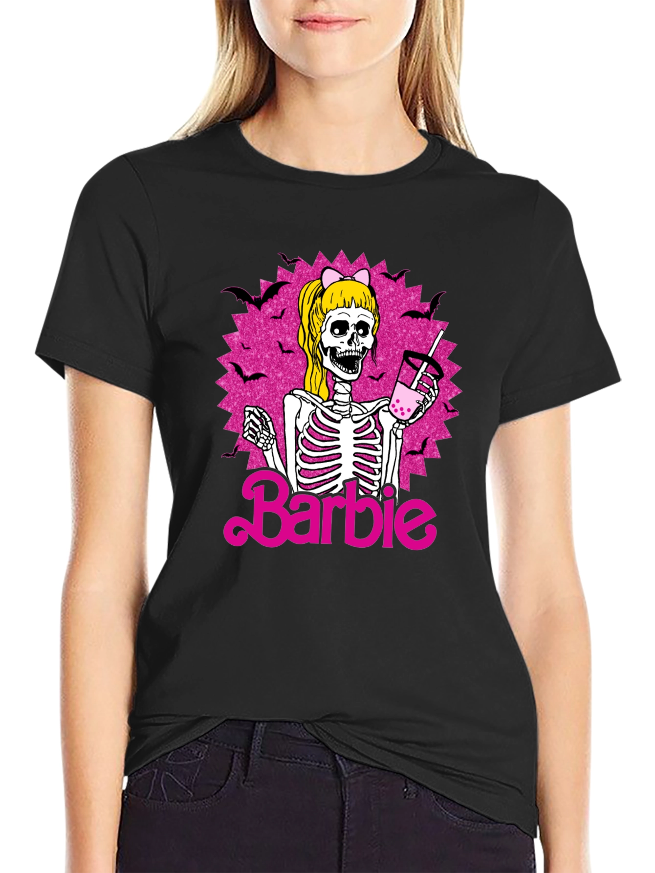 Skeleton Barbie T-Shirt - Halloween Boba Drink