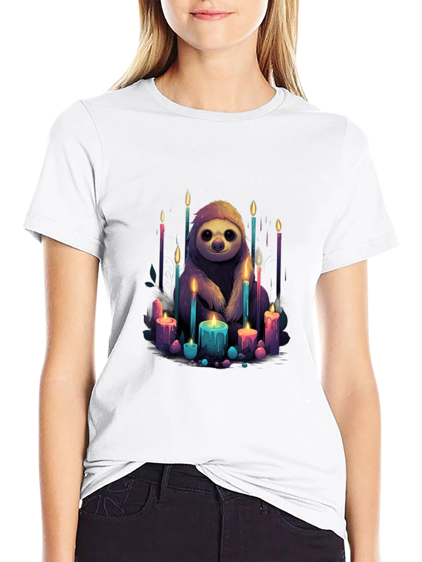 Sloth & Candles Graphic Black T-Shirt
