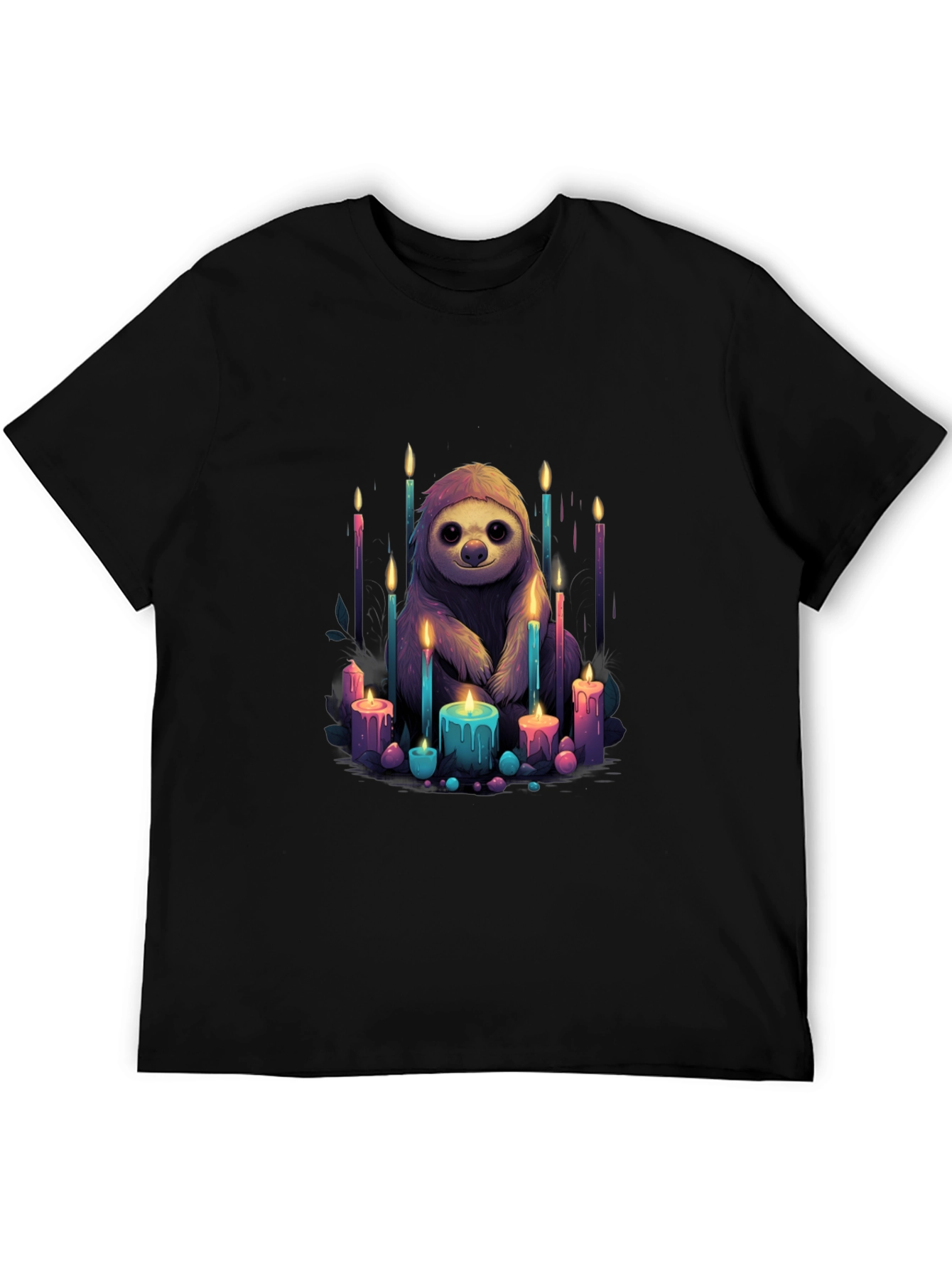 Sloth & Candles Graphic Black T-Shirt