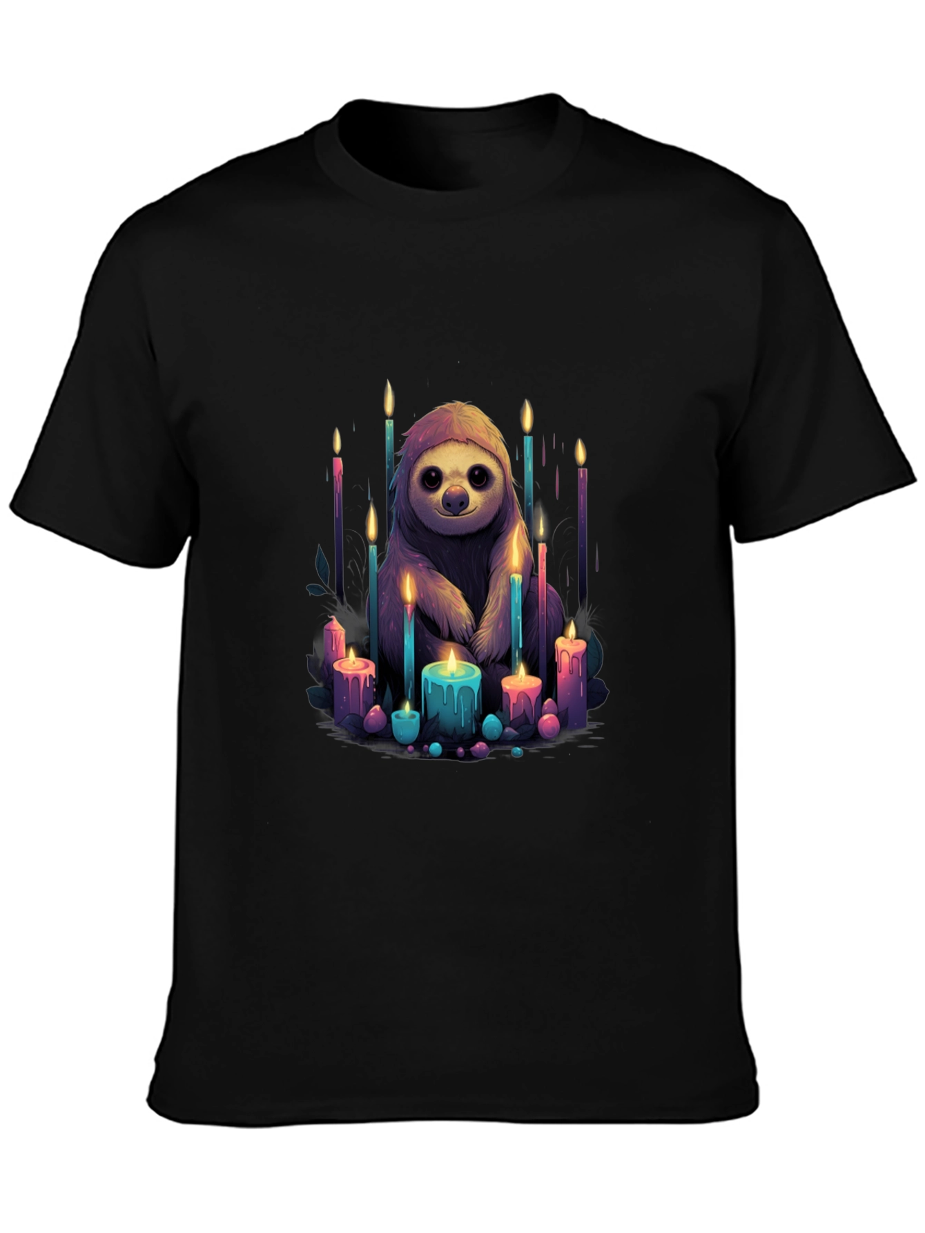 Sloth & Candles Graphic Black T-Shirt