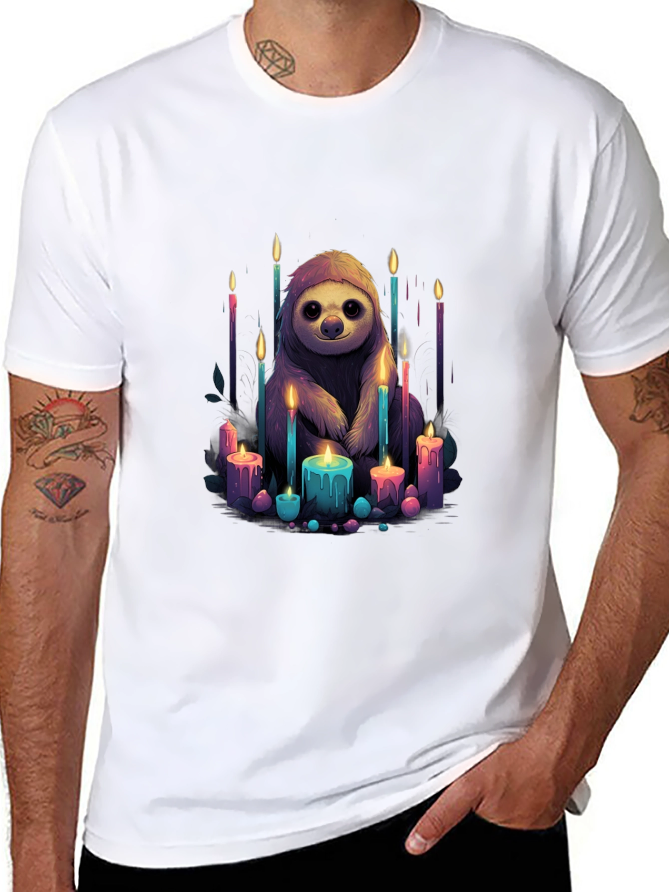 Sloth & Candles Graphic Black T-Shirt