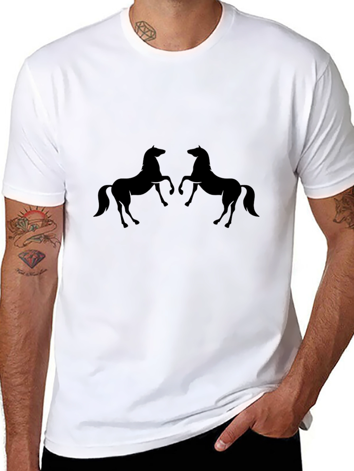 Mens Black Two Horse Graphic Tee