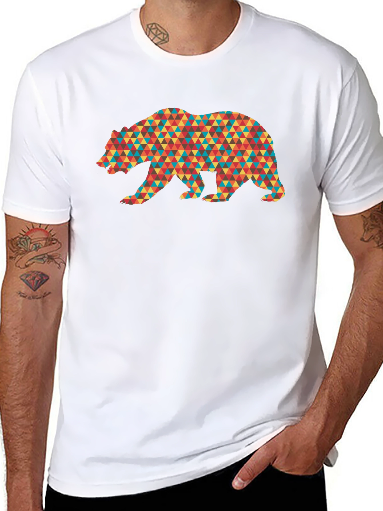 Geometric Bear Graphic Tee - Mens Black T-Shirt