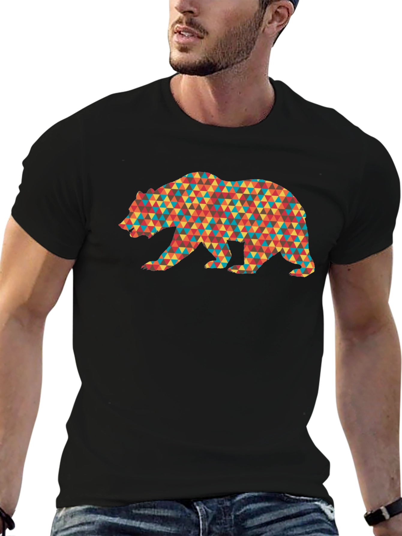 Geometric Bear Graphic Tee - Mens Black T-Shirt