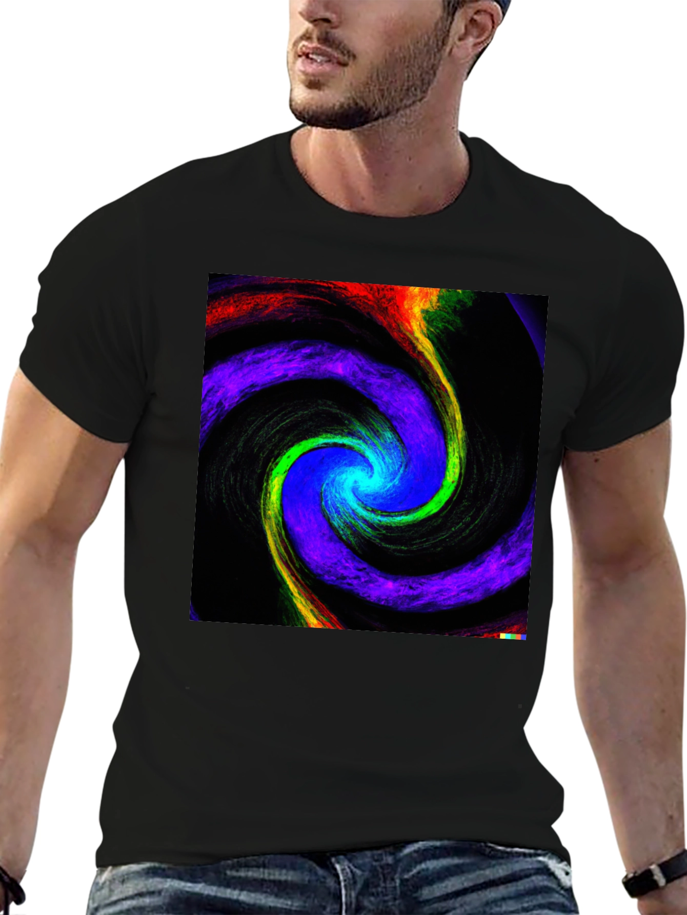 Cosmic Swirl Graphic Tee - Black