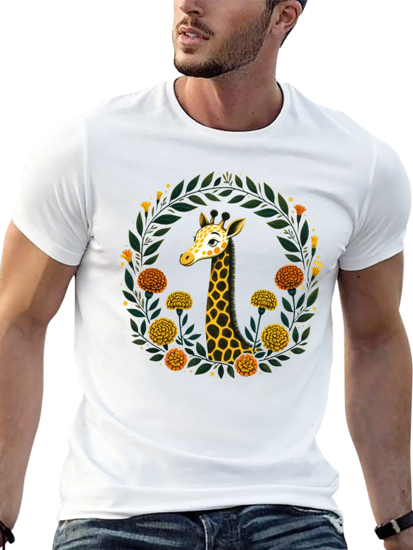 Giraffe Floral Wreath Graphic Tee
