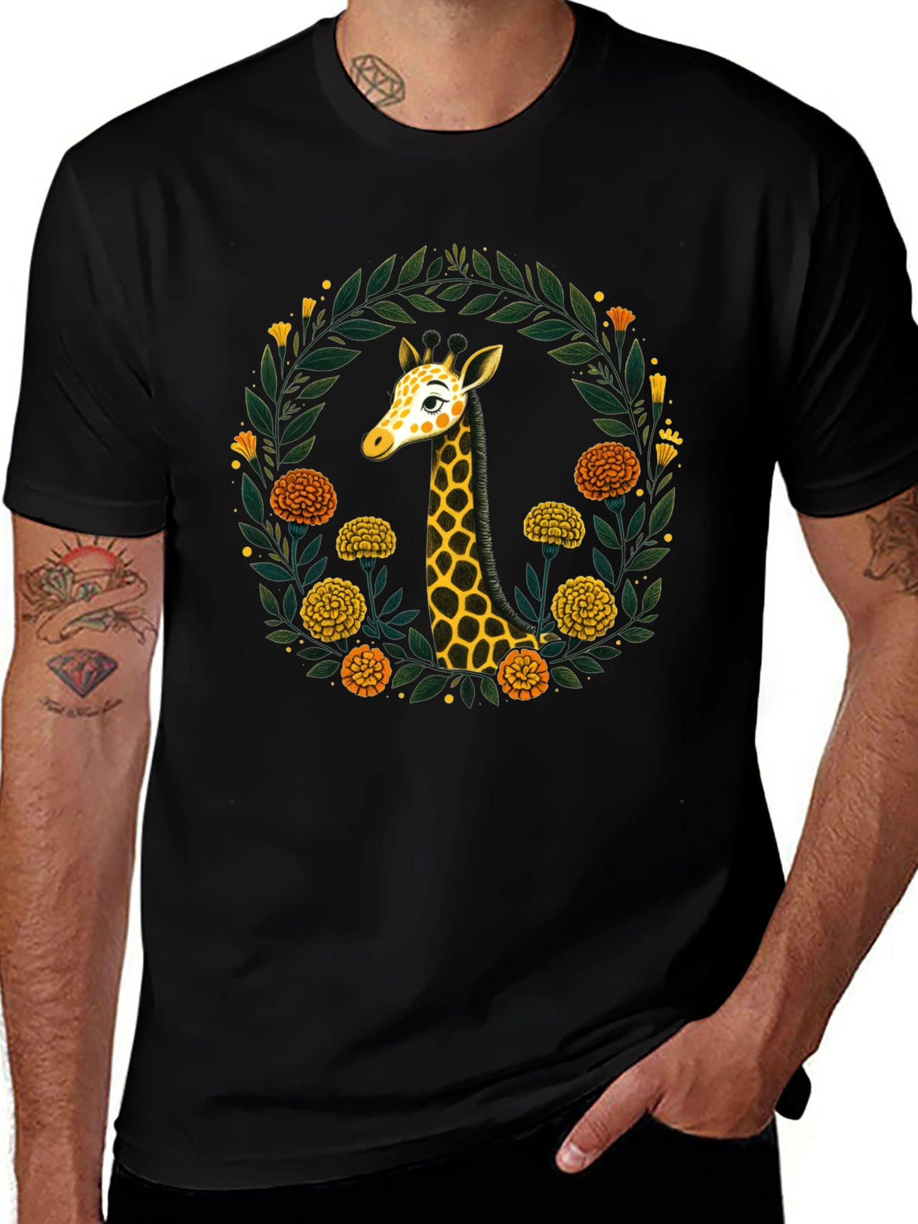 Giraffe Floral Wreath Graphic Tee