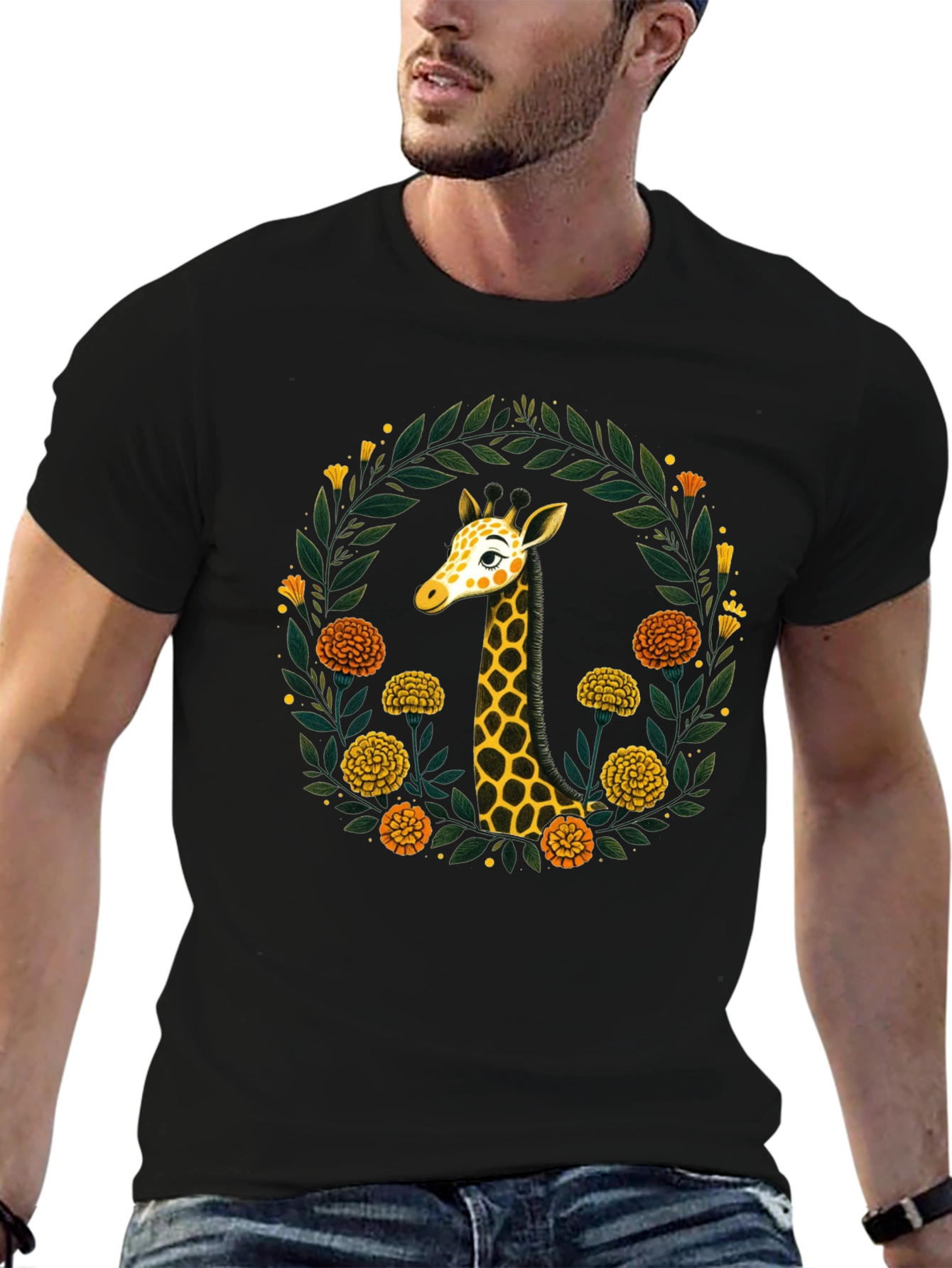Giraffe Floral Wreath Graphic Tee