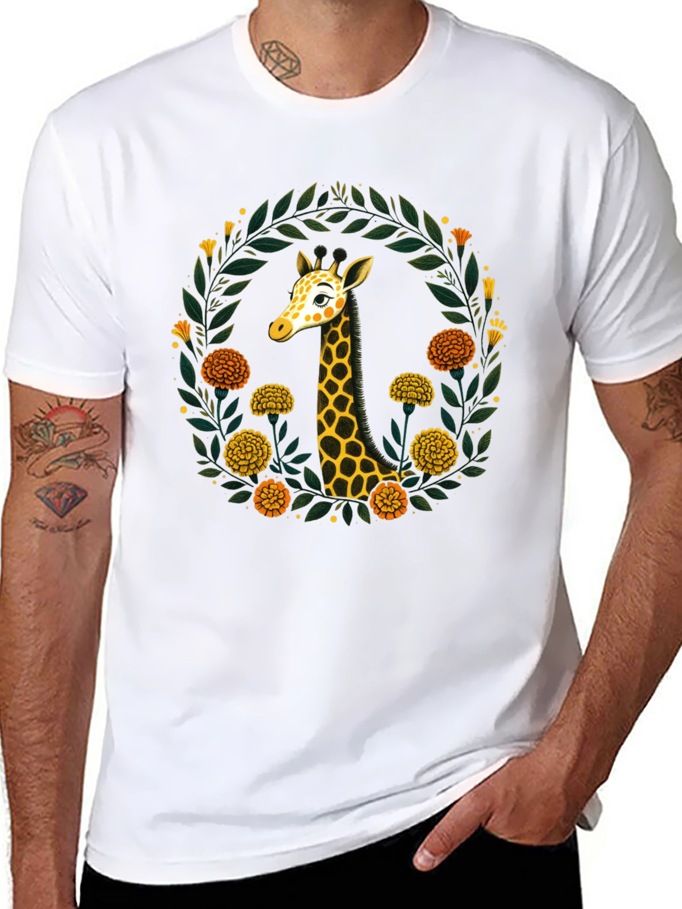 Giraffe Floral Wreath Graphic Tee