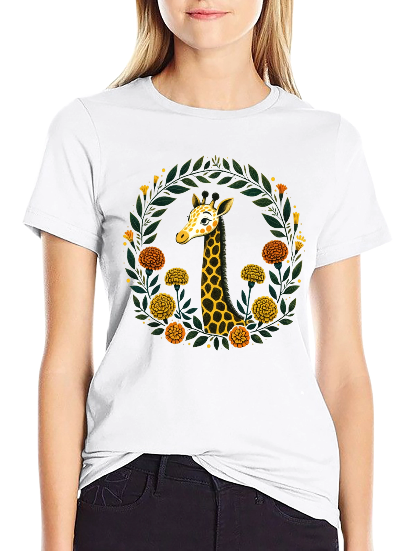 Giraffe Floral Wreath Graphic Tee