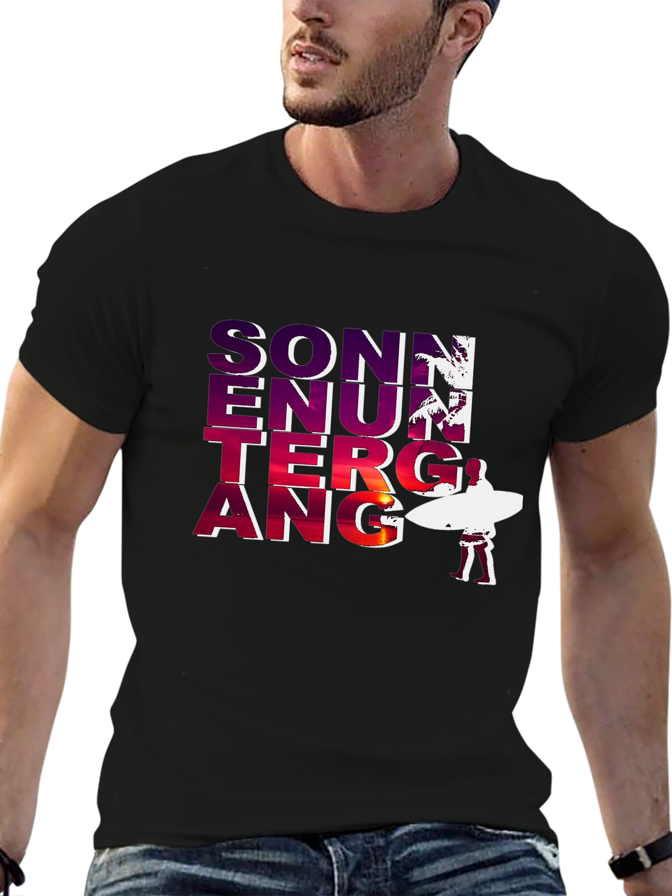 Sonnenuntergang Graphic T-Shirt - Beach Sunset Surfer Tee