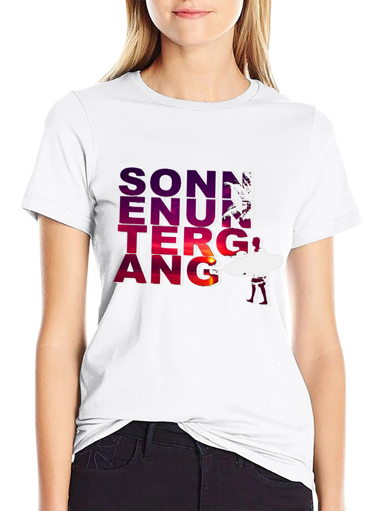 Sonnenuntergang Graphic T-Shirt - Beach Sunset Surfer Tee