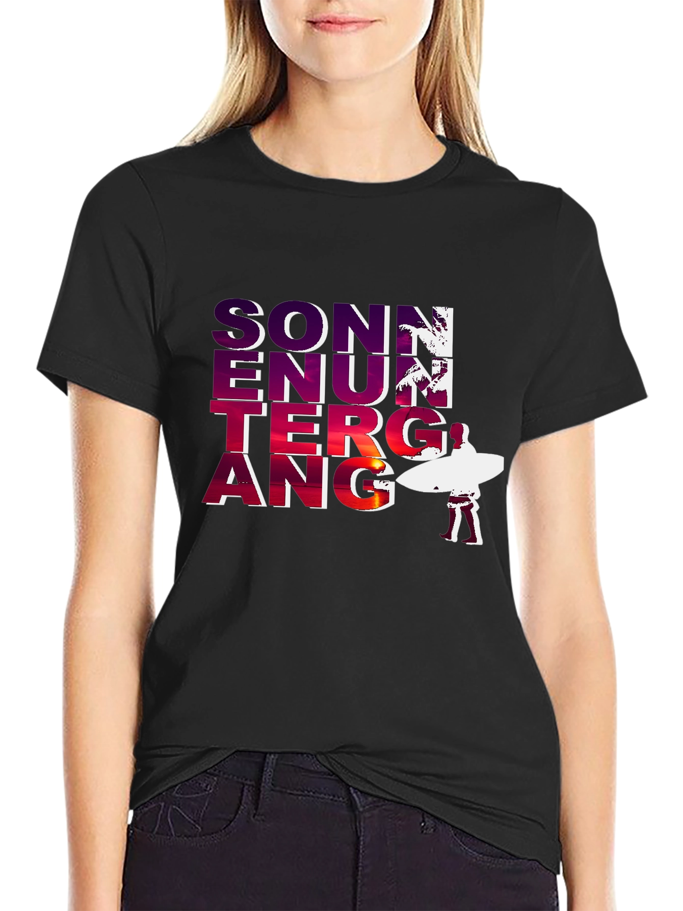 Sonnenuntergang Graphic T-Shirt - Beach Sunset Surfer Tee