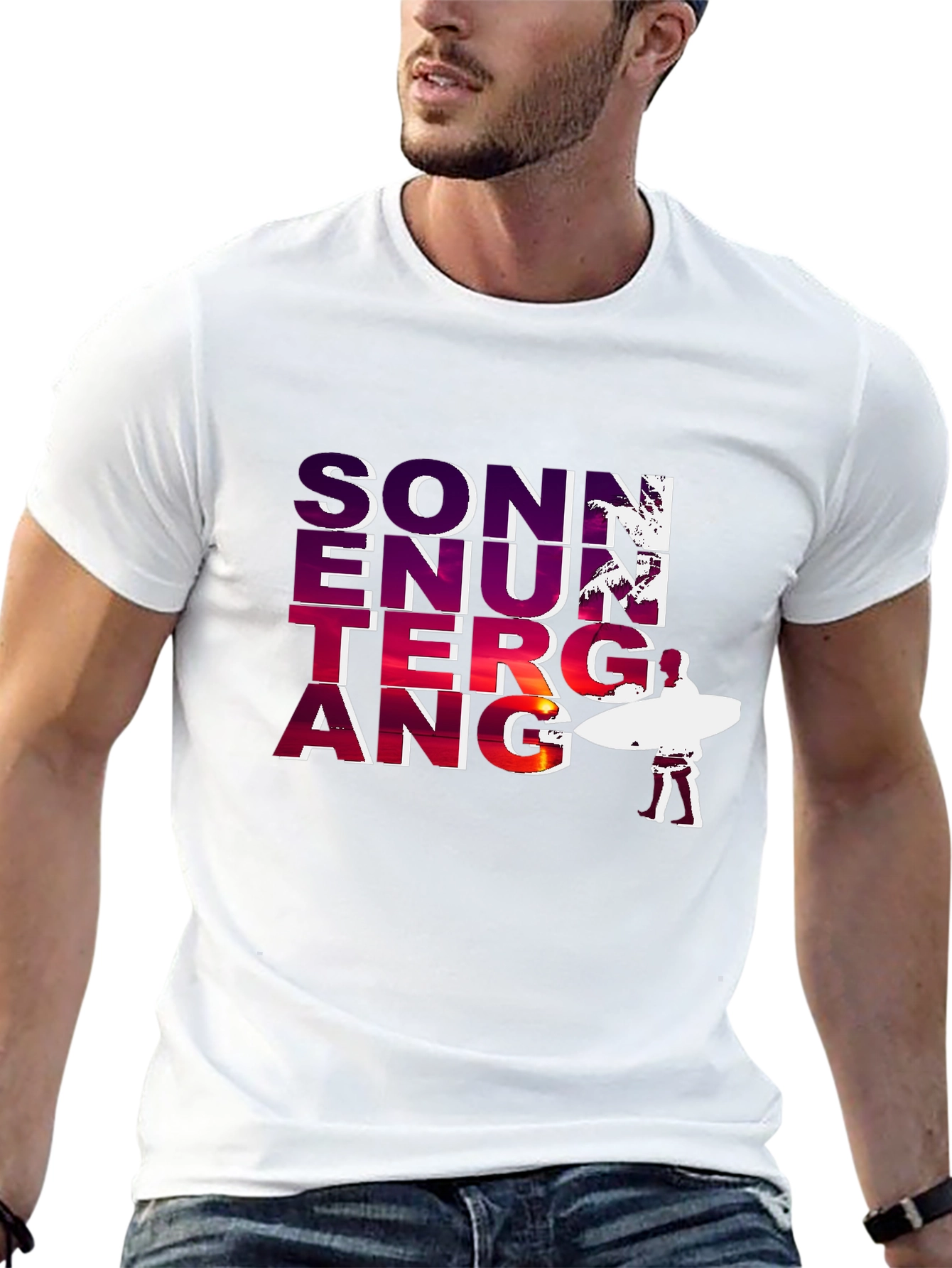 Sonnenuntergang Graphic T-Shirt - Beach Sunset Surfer Tee
