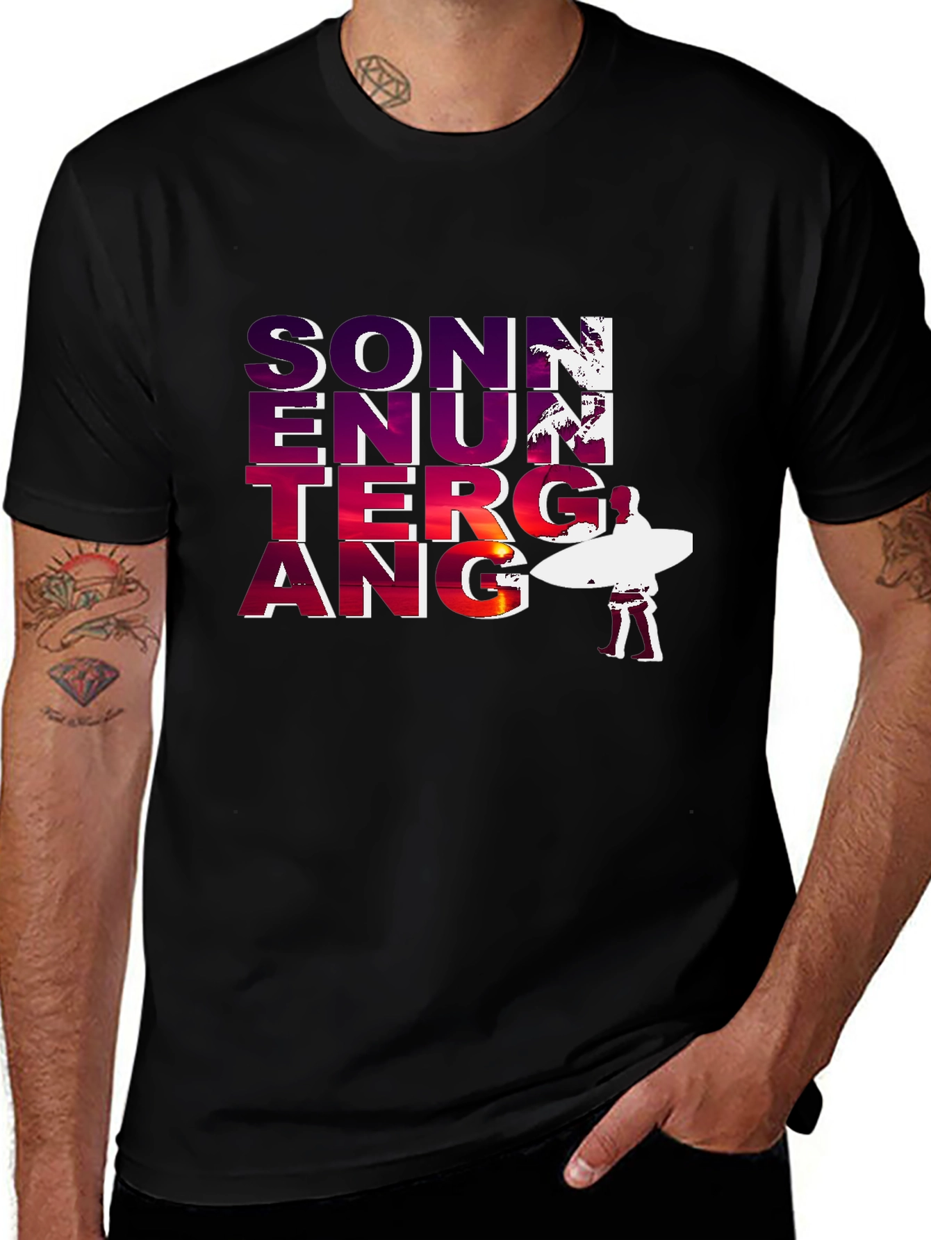 Sonnenuntergang Graphic T-Shirt - Beach Sunset Surfer Tee