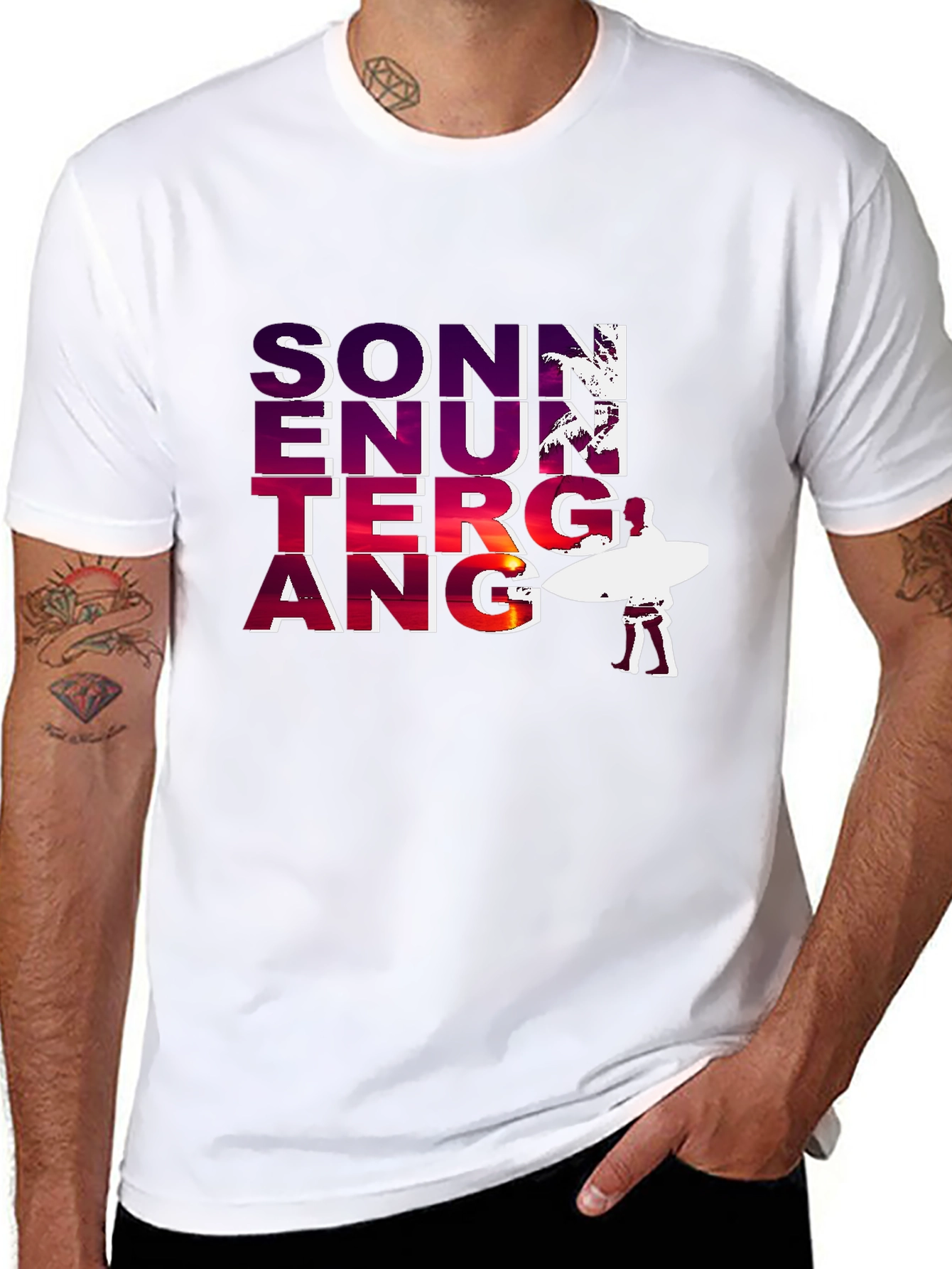 Sonnenuntergang Graphic T-Shirt - Beach Sunset Surfer Tee
