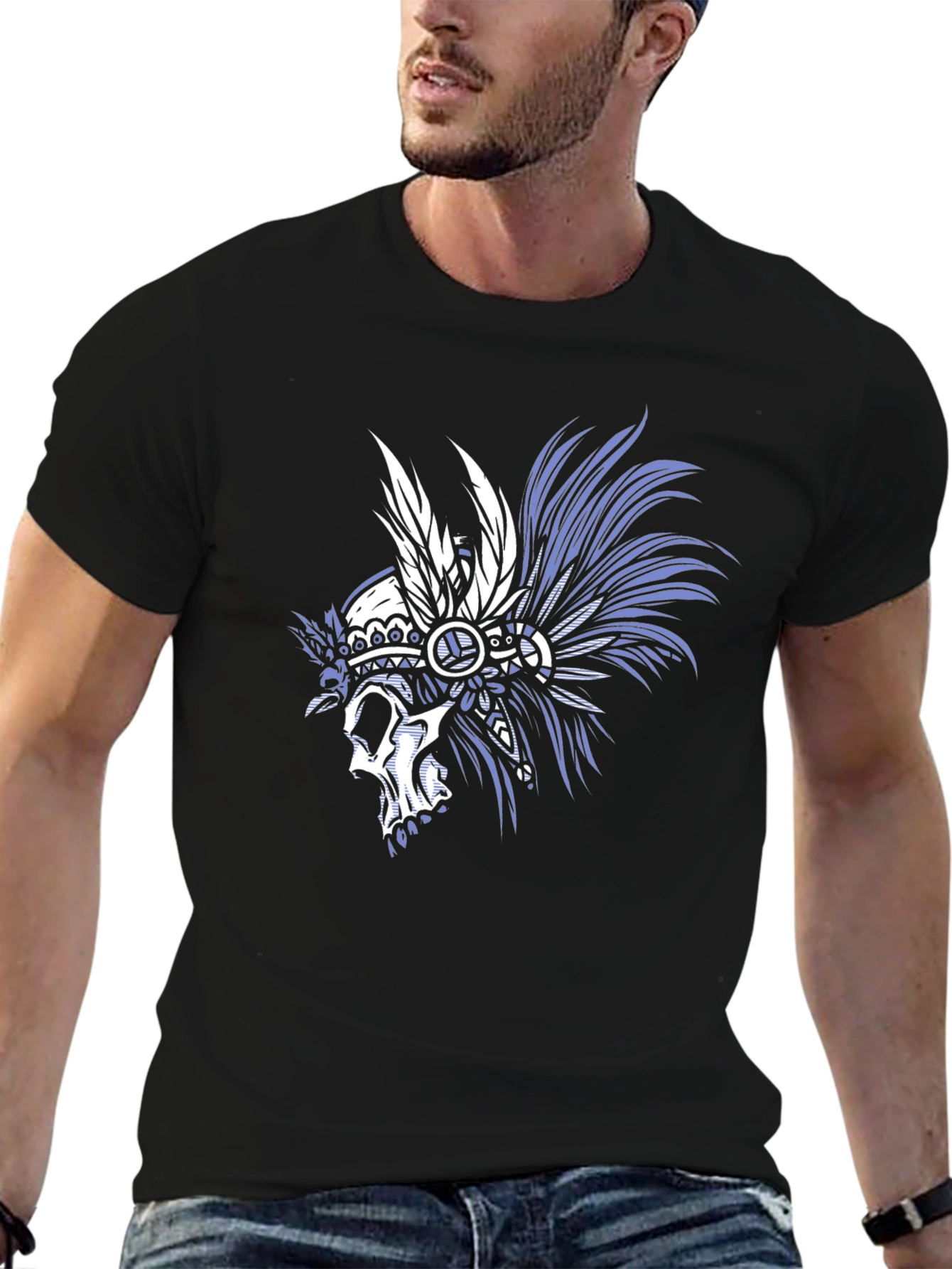 Skull Chief Headdress Graphic Tee - Mens Black T-Shirt