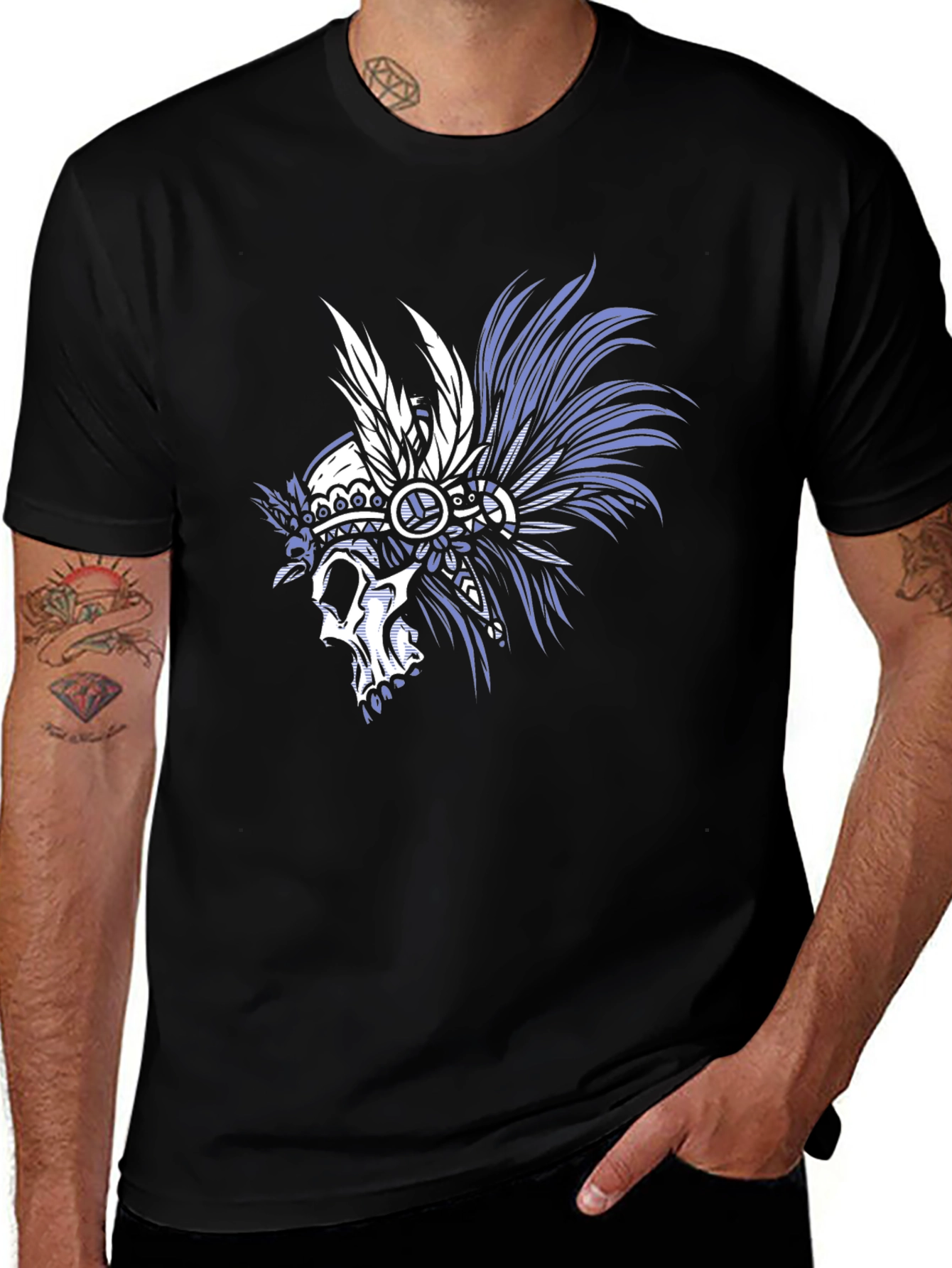 Skull Chief Headdress Graphic Tee - Mens Black T-Shirt