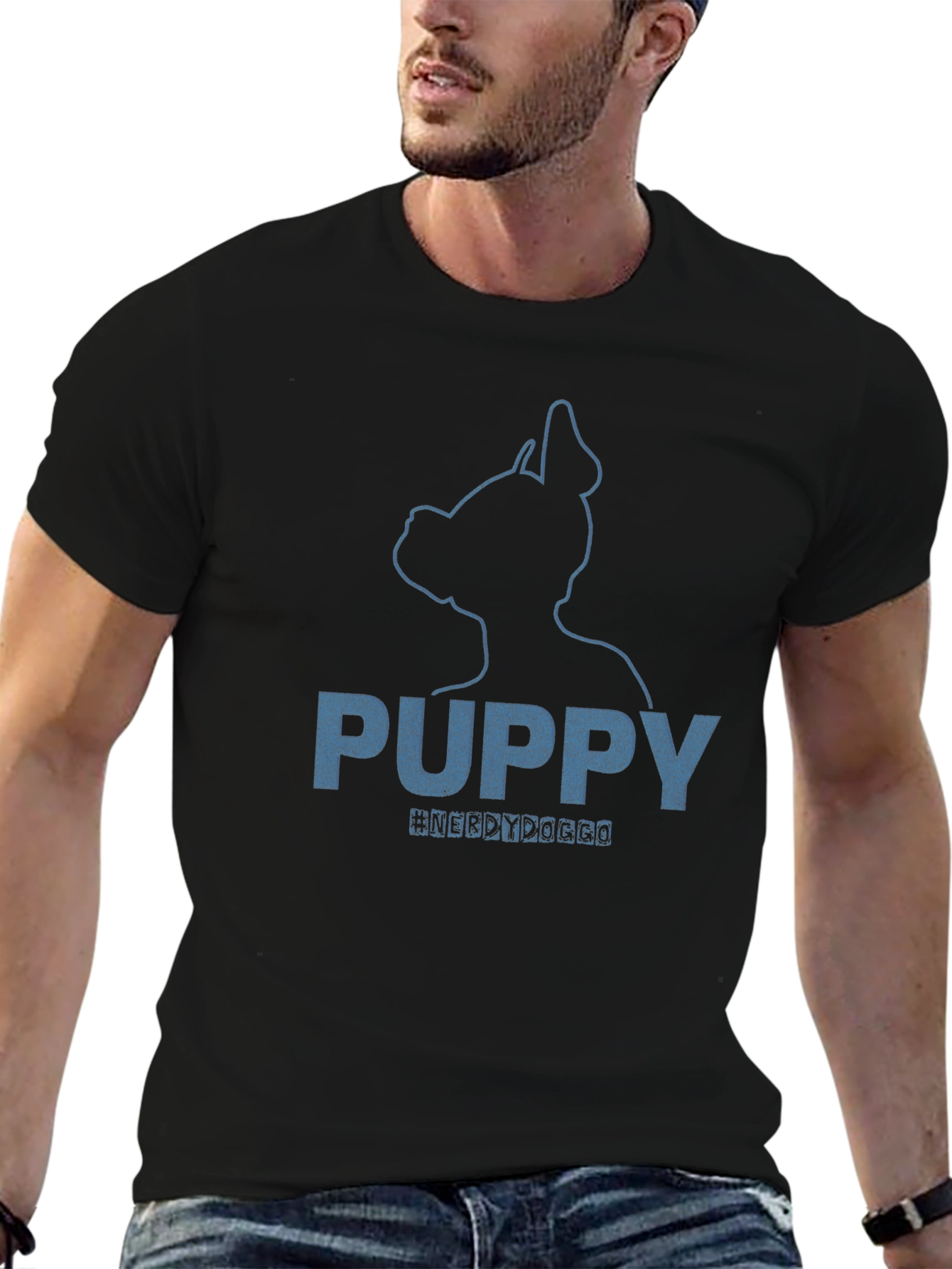 Puppy Dog Silhouette Graphic Tee - Black