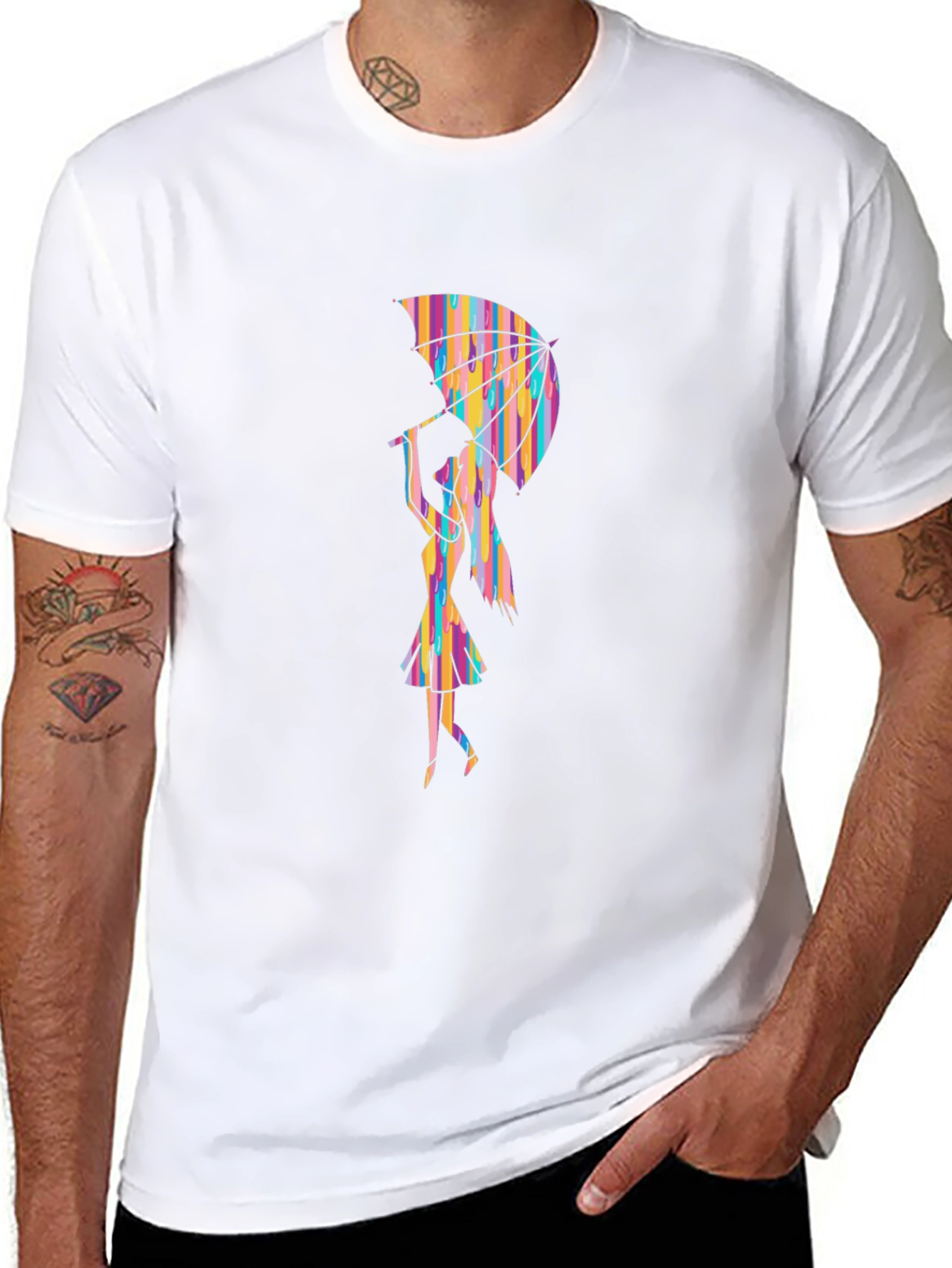 Rainbow Umbrella Graphic Tee - Stylish Black T-Shirt
