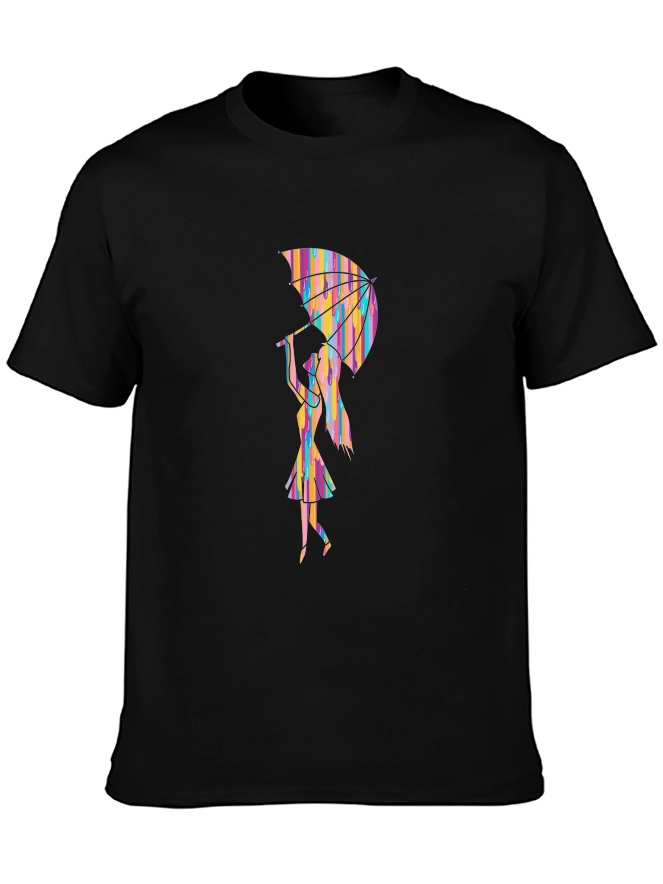 Rainbow Umbrella Graphic Tee - Stylish Black T-Shirt