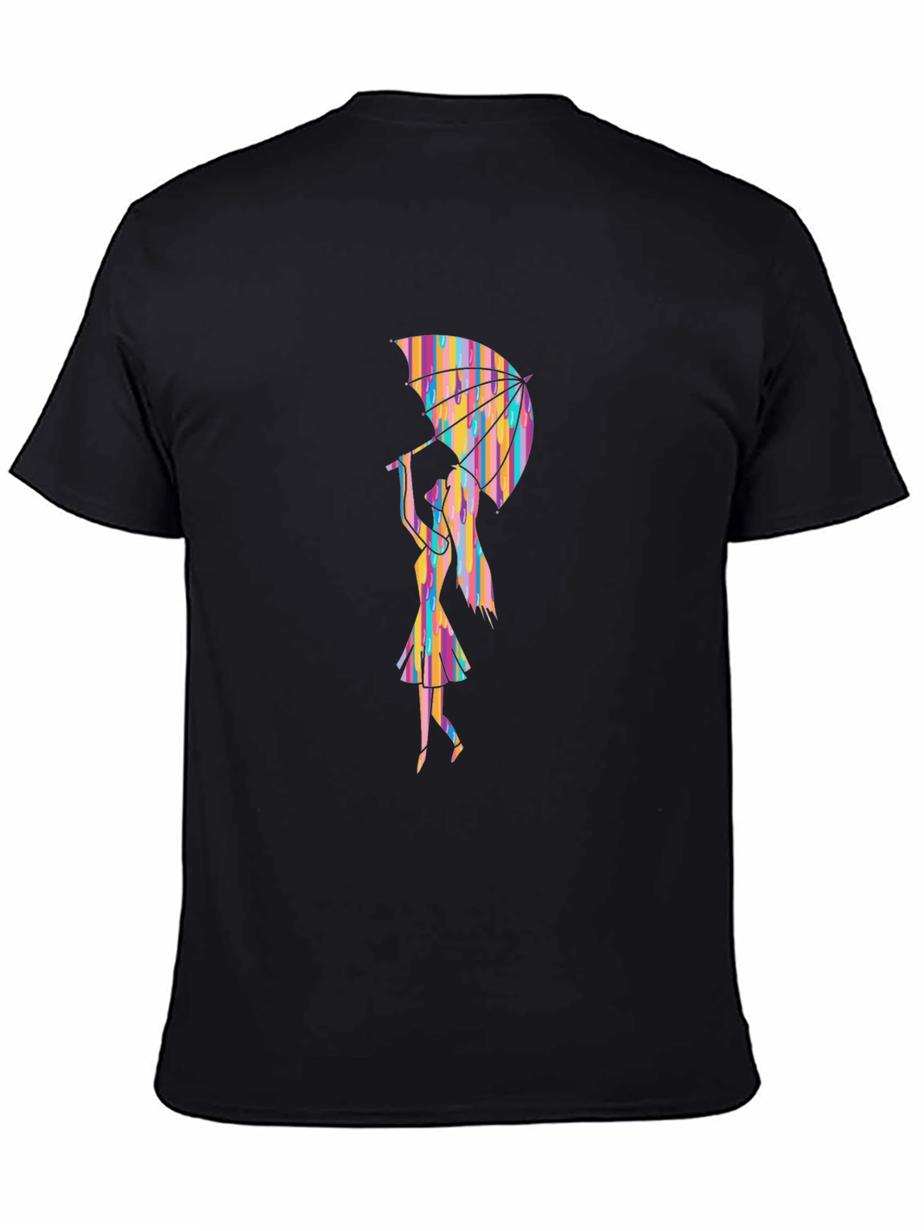 Rainbow Umbrella Graphic Tee - Stylish Black T-Shirt