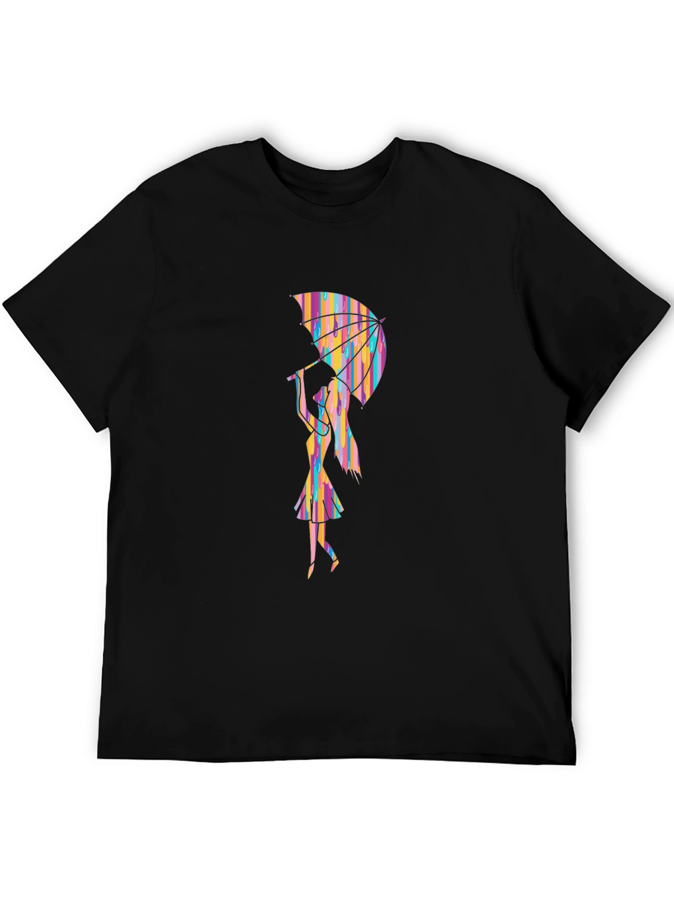 Rainbow Umbrella Graphic Tee - Stylish Black T-Shirt
