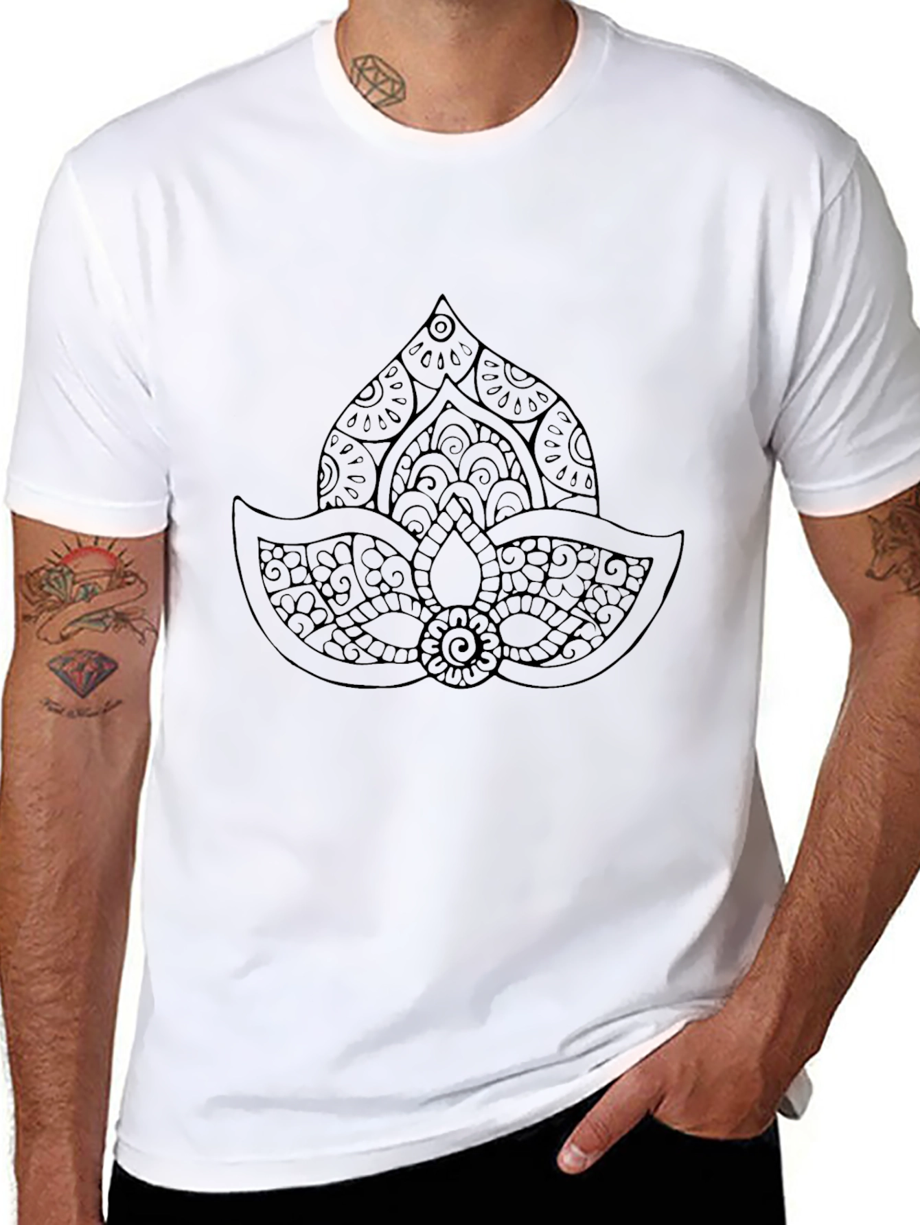 Black Graphic Tee with Mandala Design