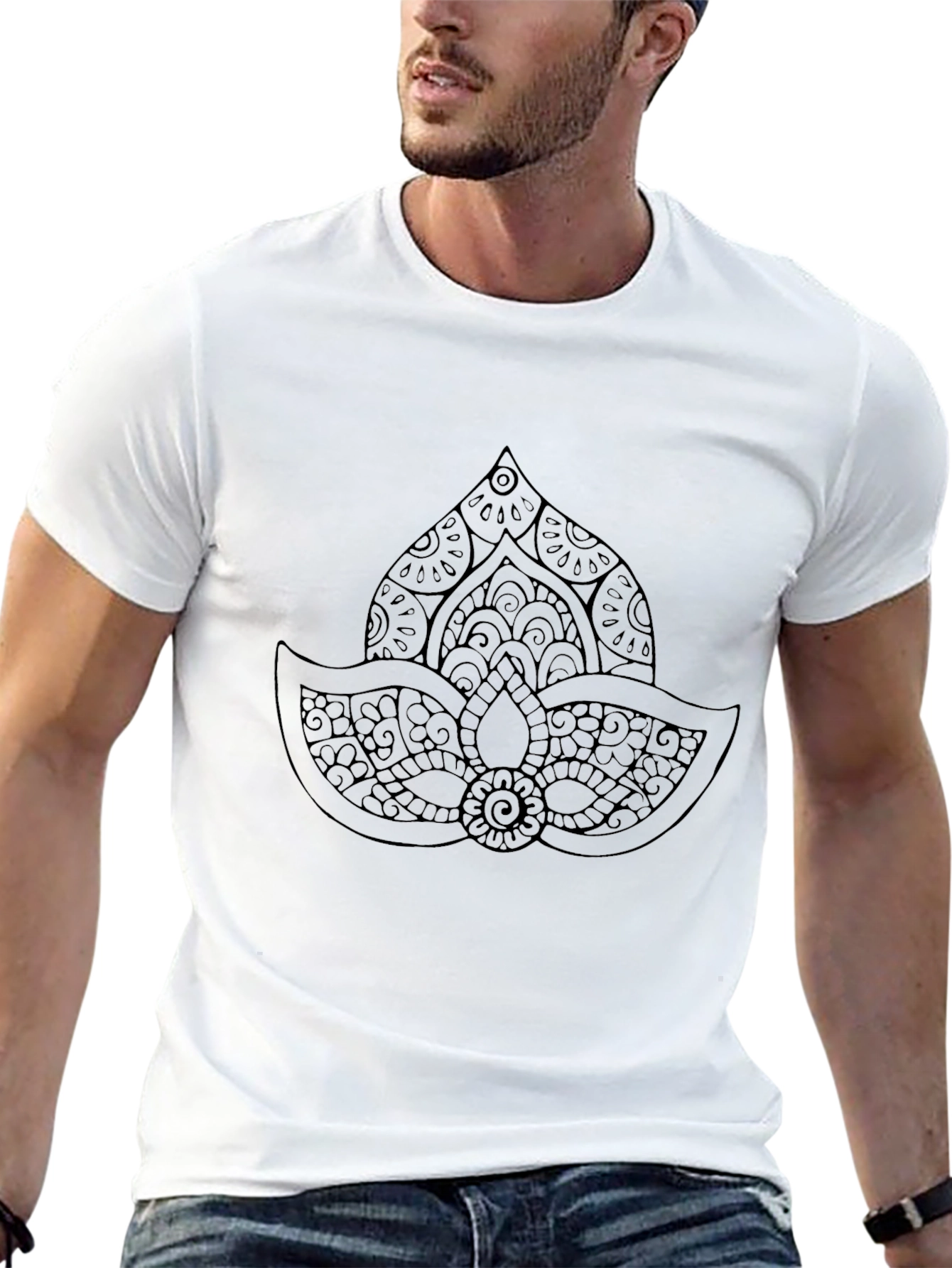 Black Graphic Tee with Mandala Design