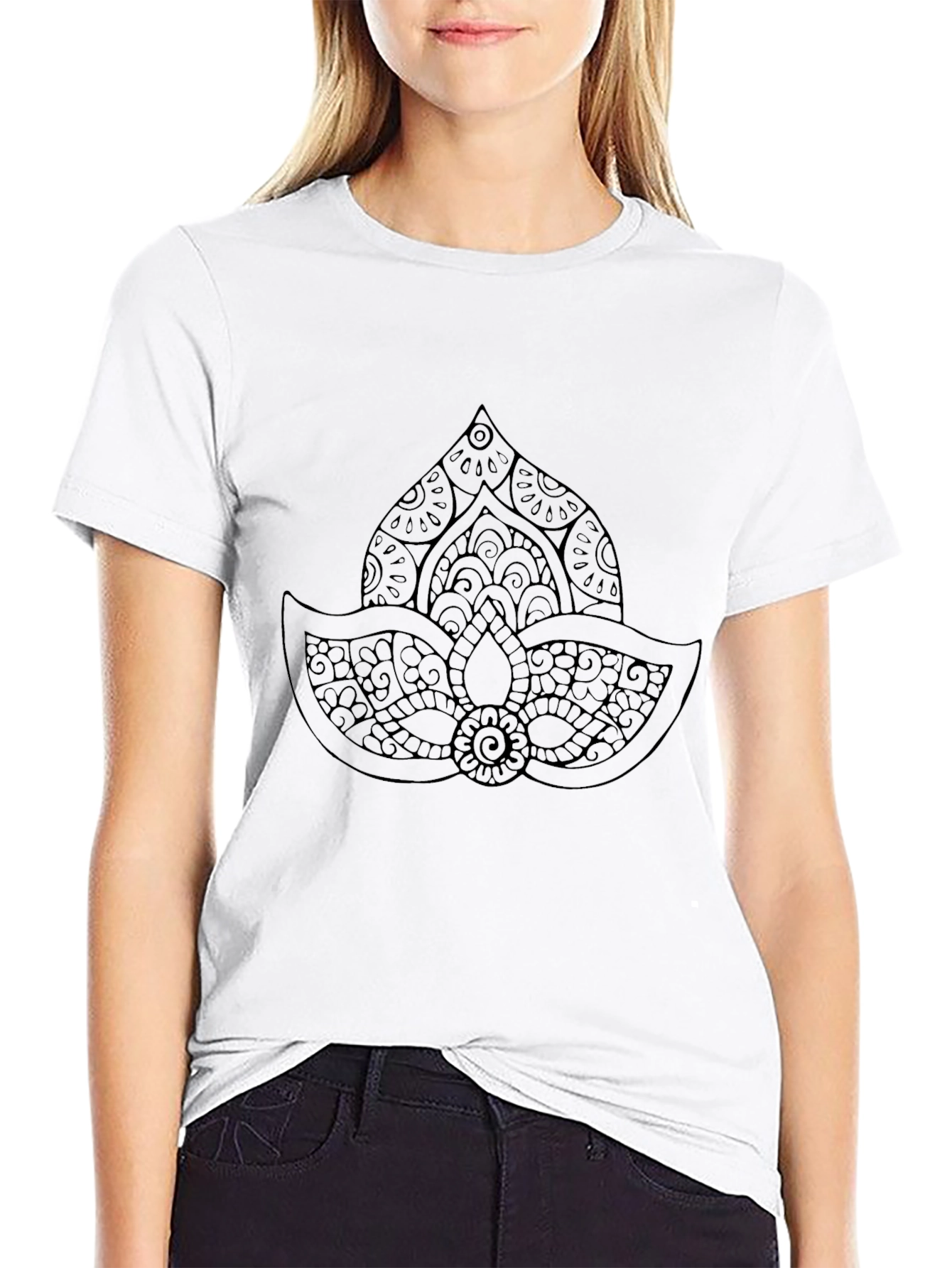 Black Graphic Tee with Mandala Design