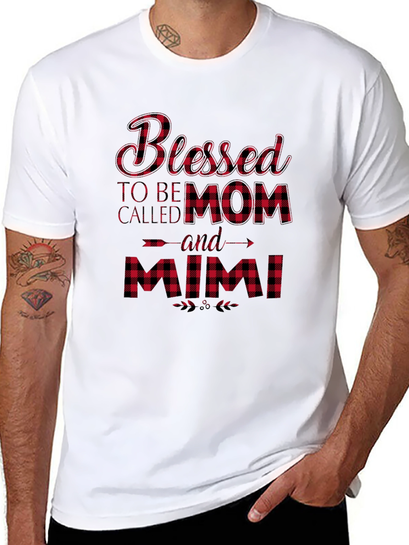 Blessed Mom & Mimi Buffalo Plaid Graphic Tee