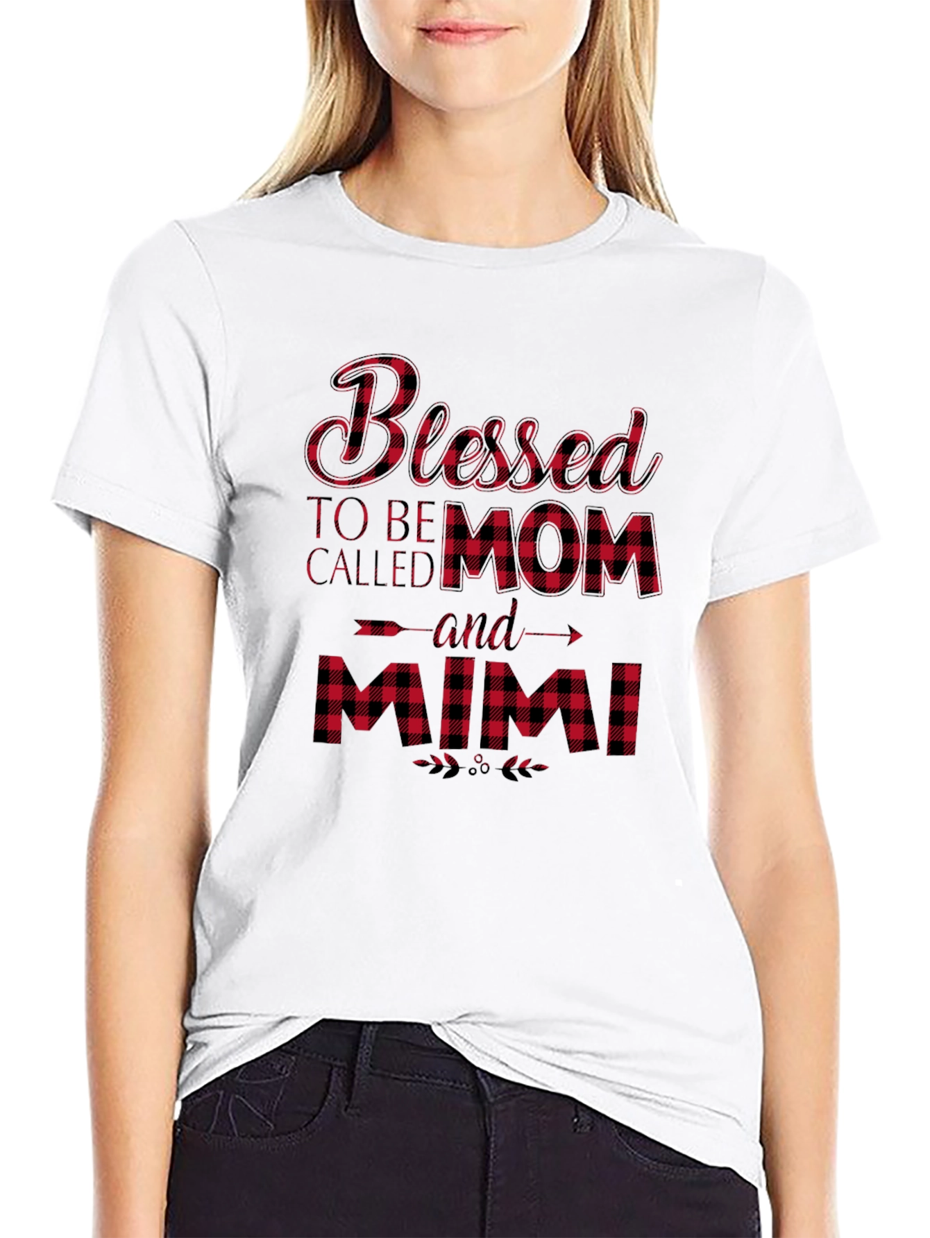 Blessed Mom & Mimi Buffalo Plaid Graphic Tee