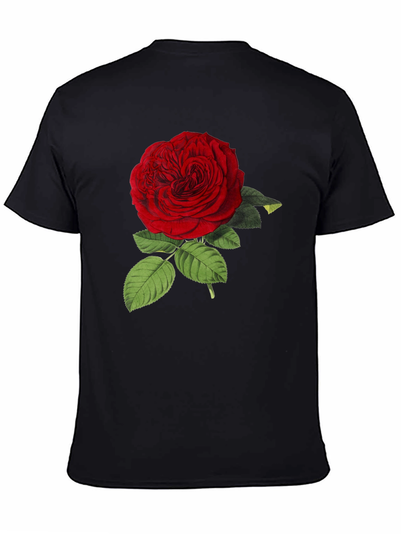 Red Rose Graphic Print Black T-Shirt