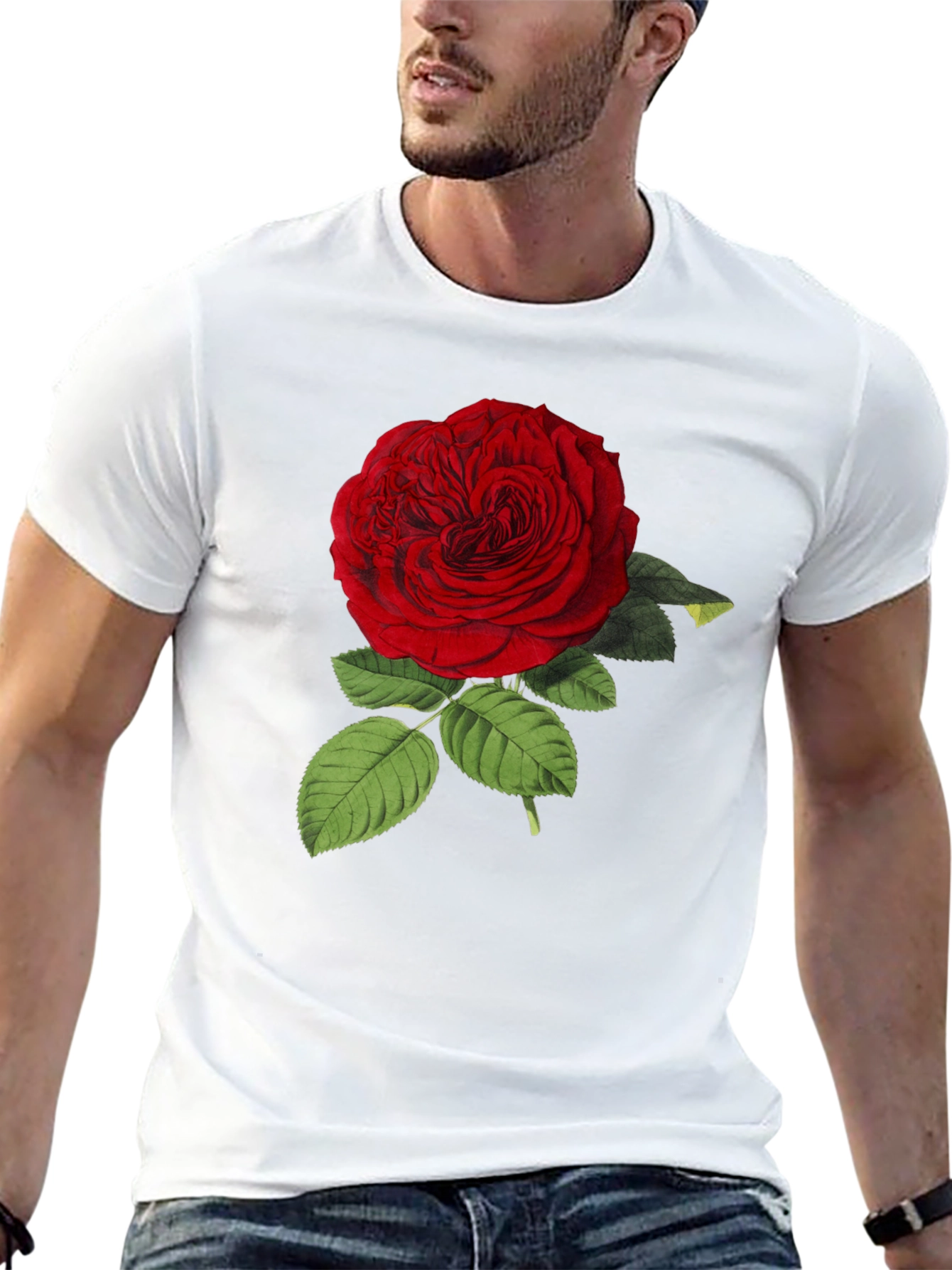 Red Rose Graphic Print Black T-Shirt