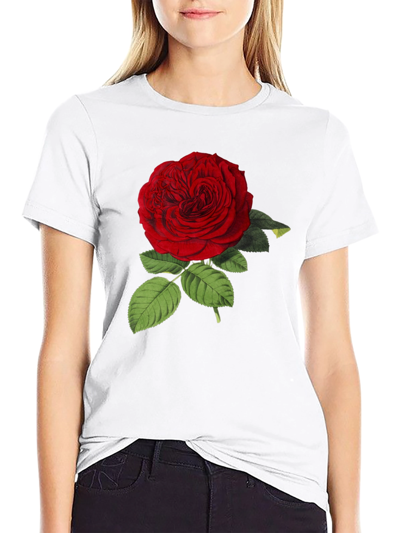 Red Rose Graphic Print Black T-Shirt